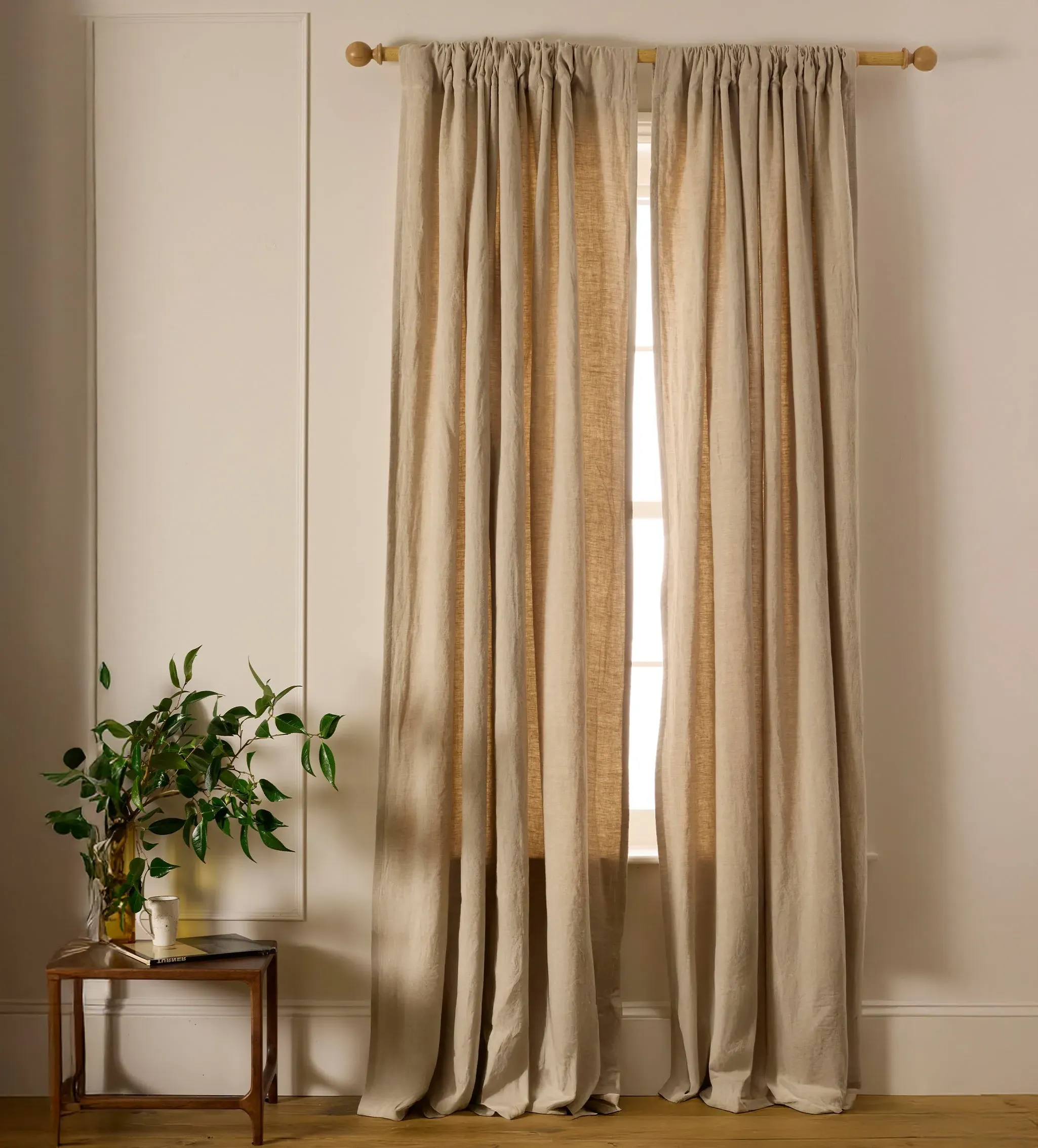 Linen Lined Loop Top Curtains (Pair) - Natural, Linen product