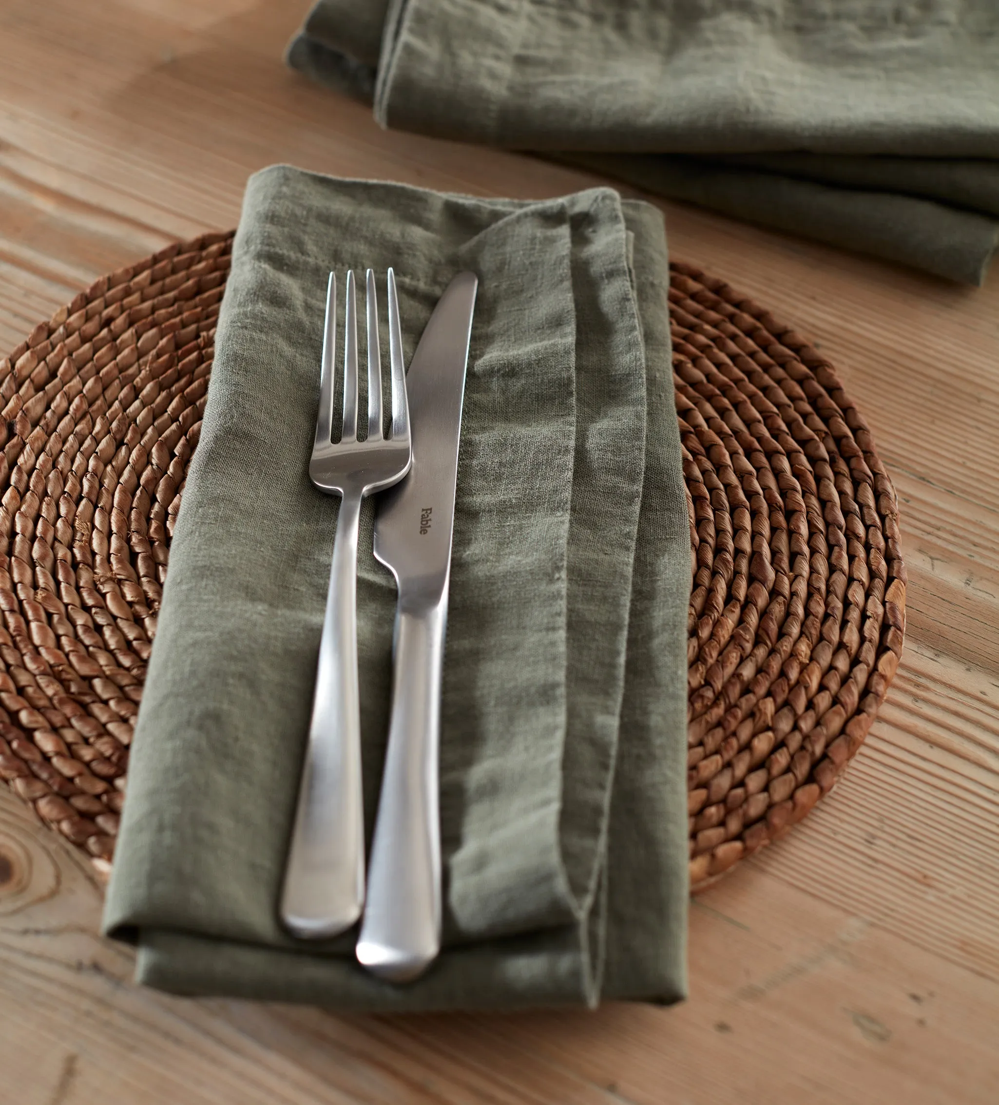 Napkins Set of 4 with Mitred Edge - Olive Green, Linen product