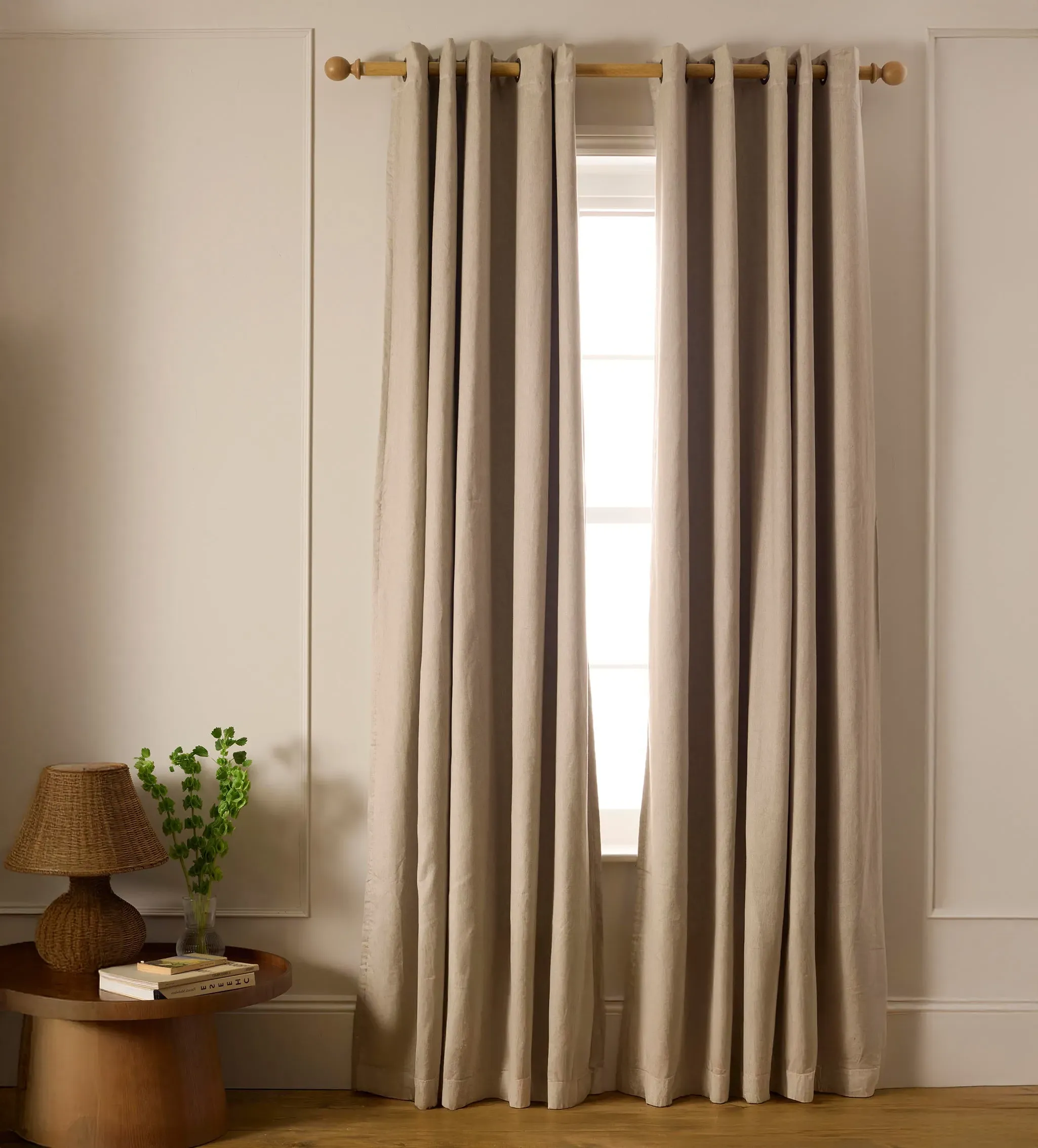 Natural Twill Cotton Linen Blackout Eyelet Curtains - Natural product