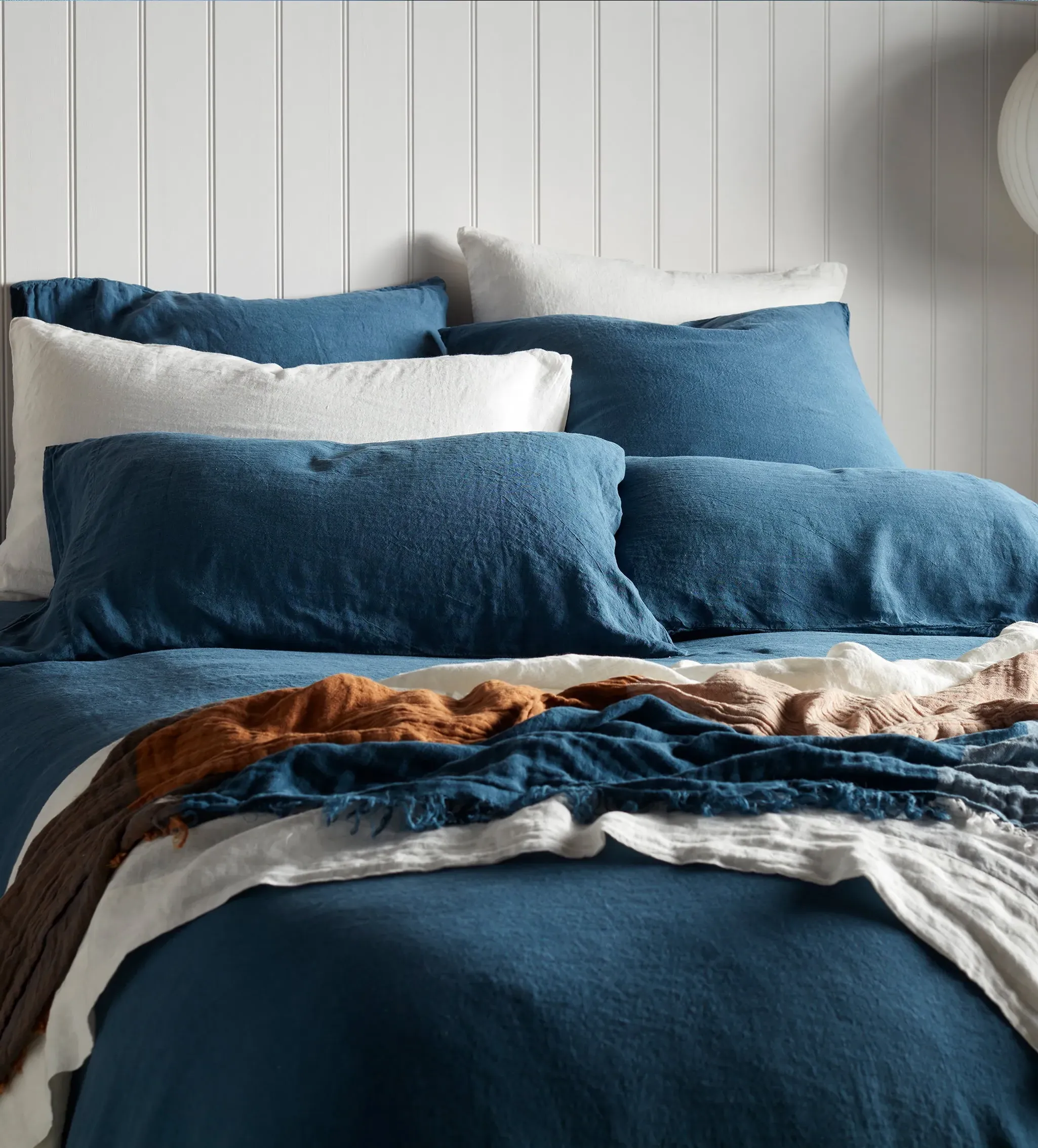 Peacock Square Pillowcase - Blue, Linen product