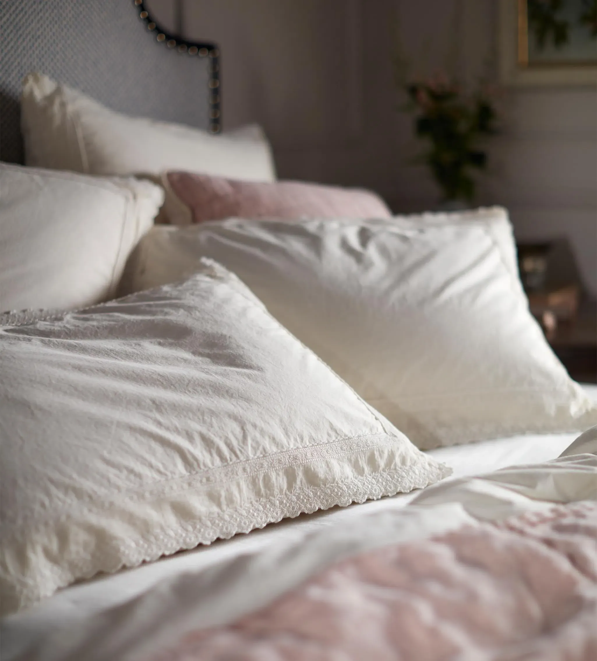 Pia Embroidered Oxford Pillowcase - Cream, Cotton product