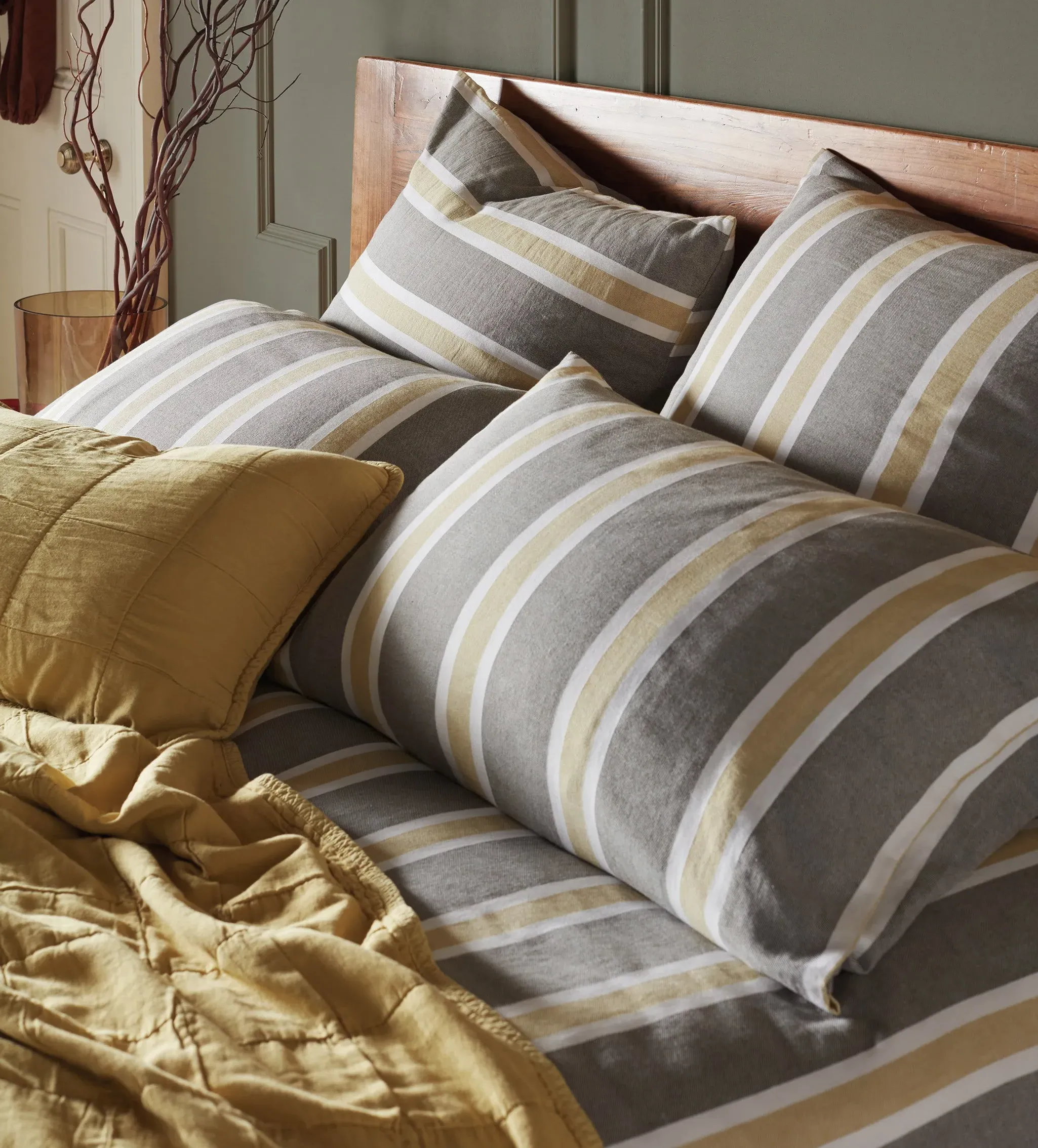 Sadie Stripe Standard Pillowcase - Olive, Organic Cotton product