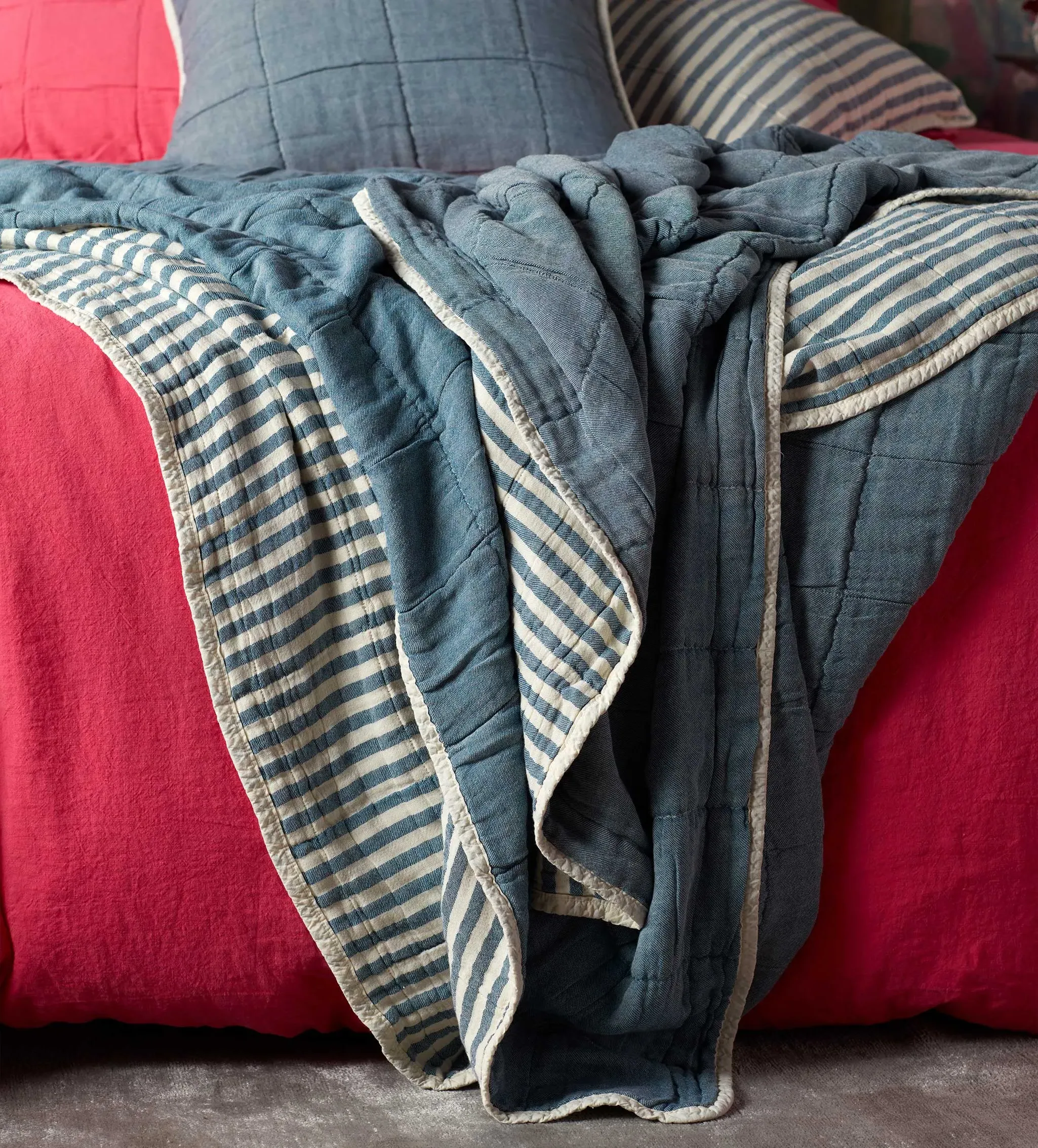Sam Stripe Quilted Throw - Teal, Cotton product