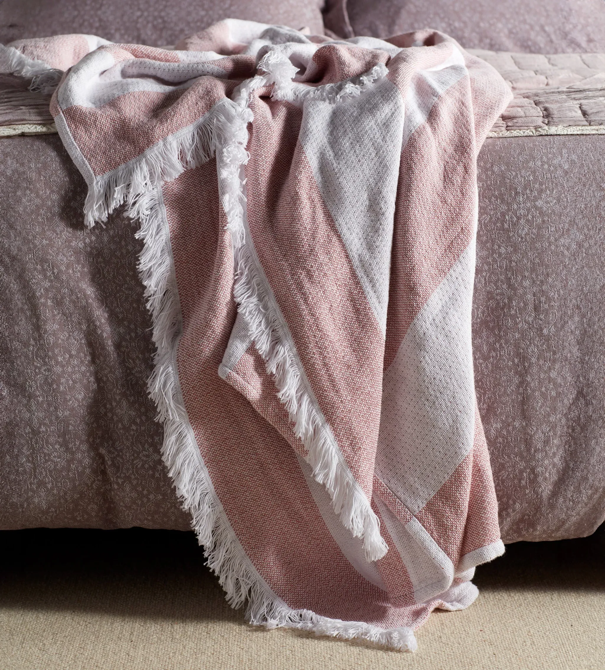Sofia Striped Cotton Blanket - Ash Rose, White product
