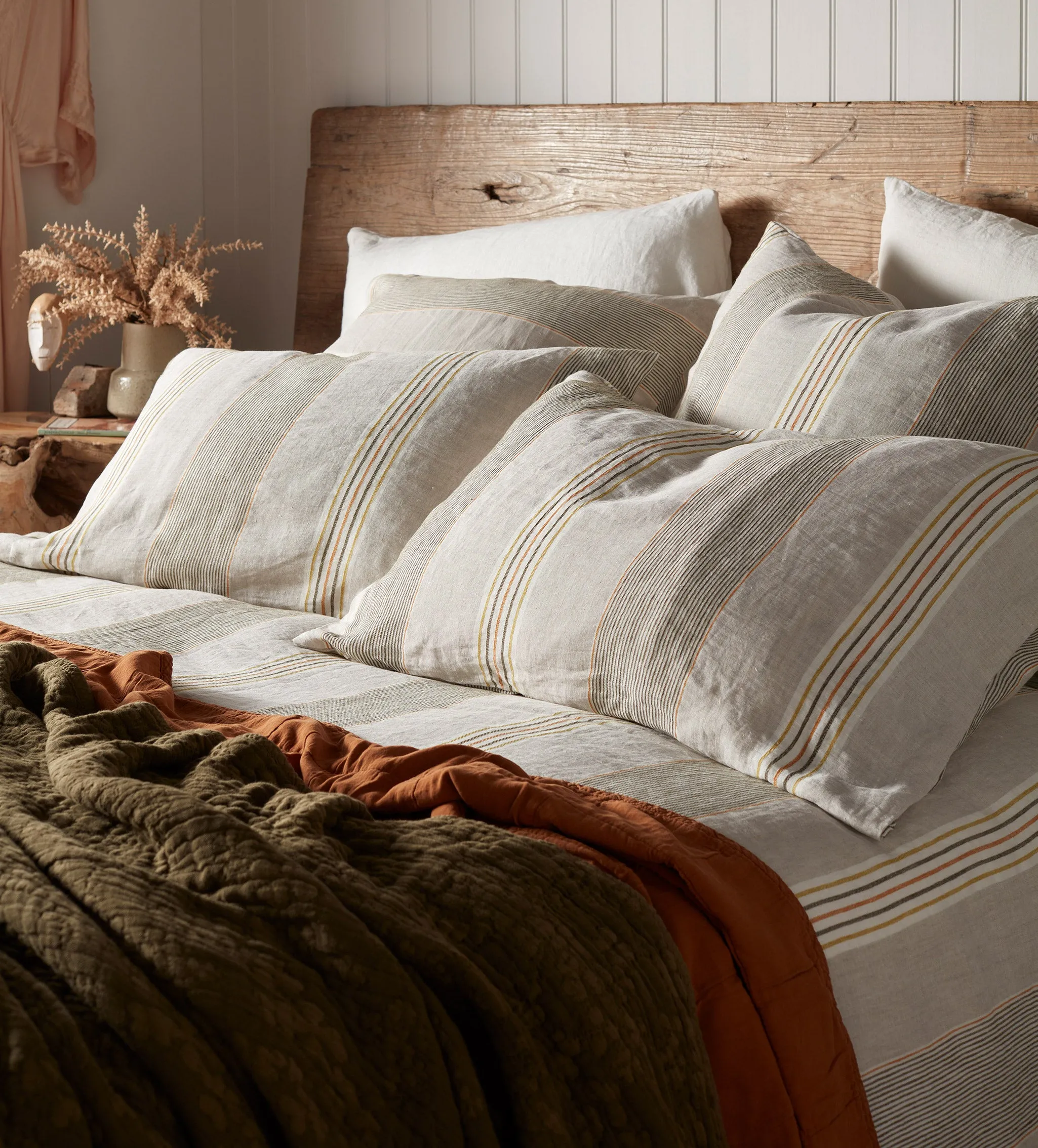 Sophie Stripe Housewife Pillowcase - Olive, Linen product