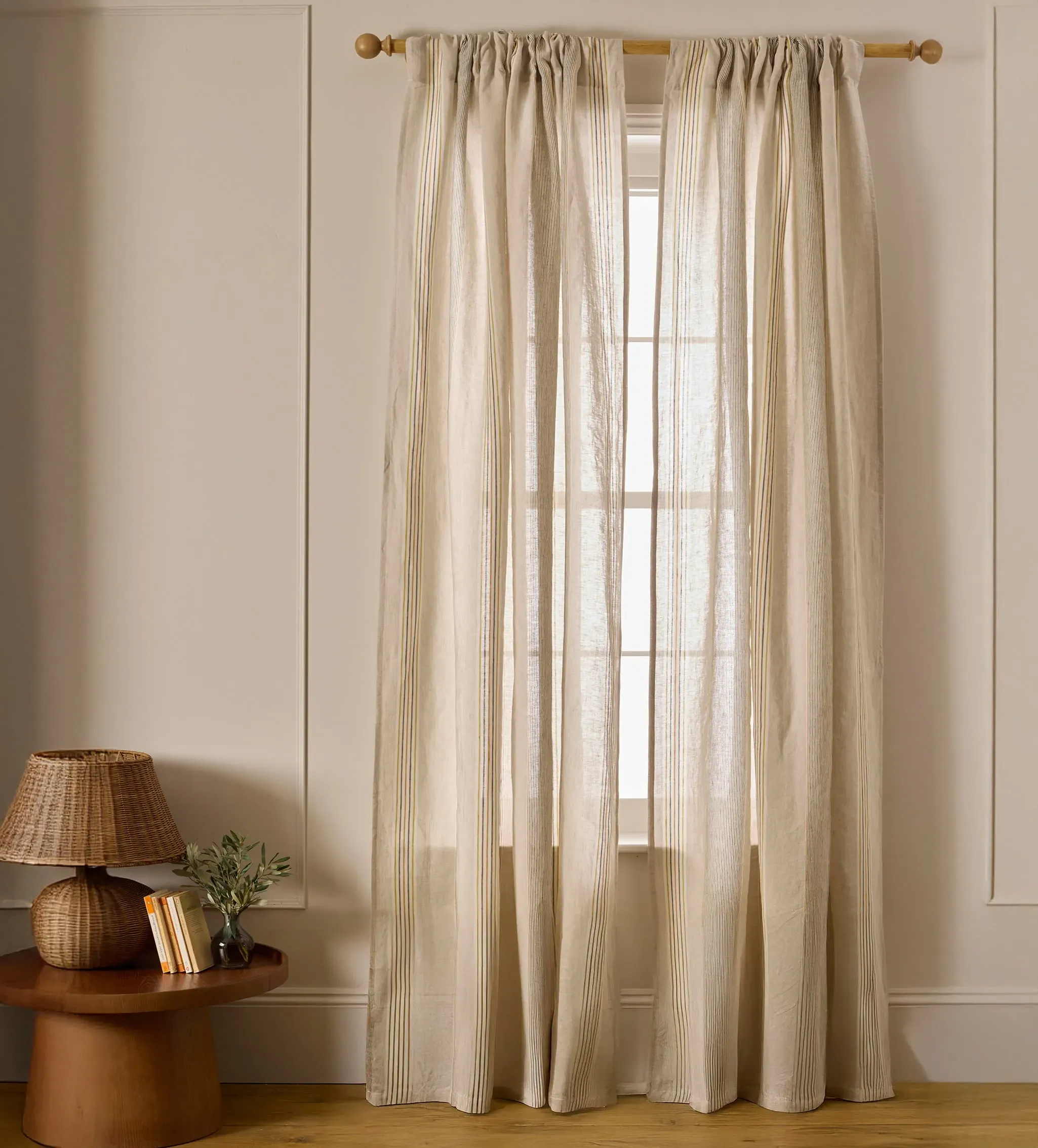 Sophie Stripe Loop Top Curtain Single - Linen product