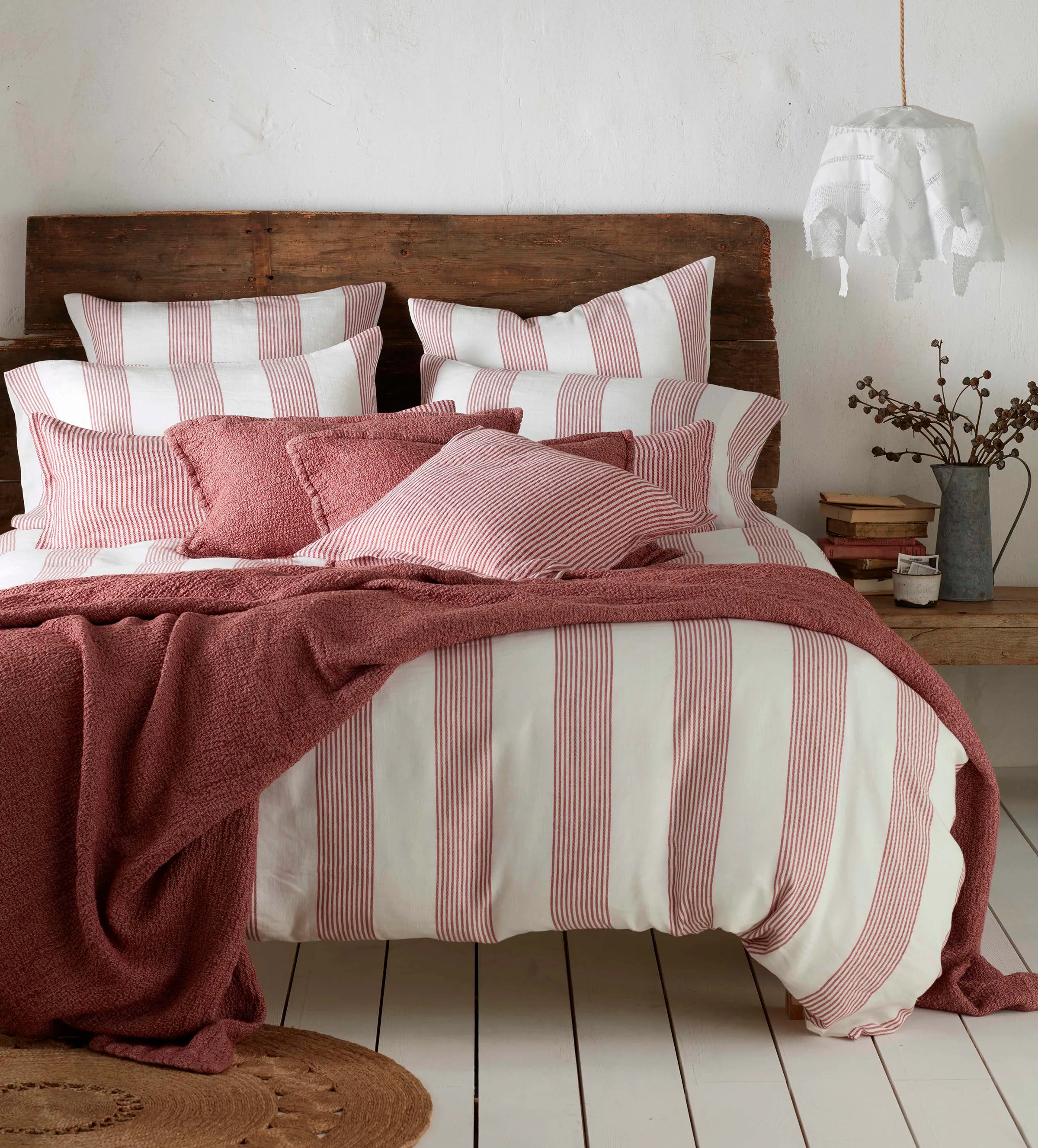 Ticking Stripe Duvet Cover - Red, Cotton Linen product