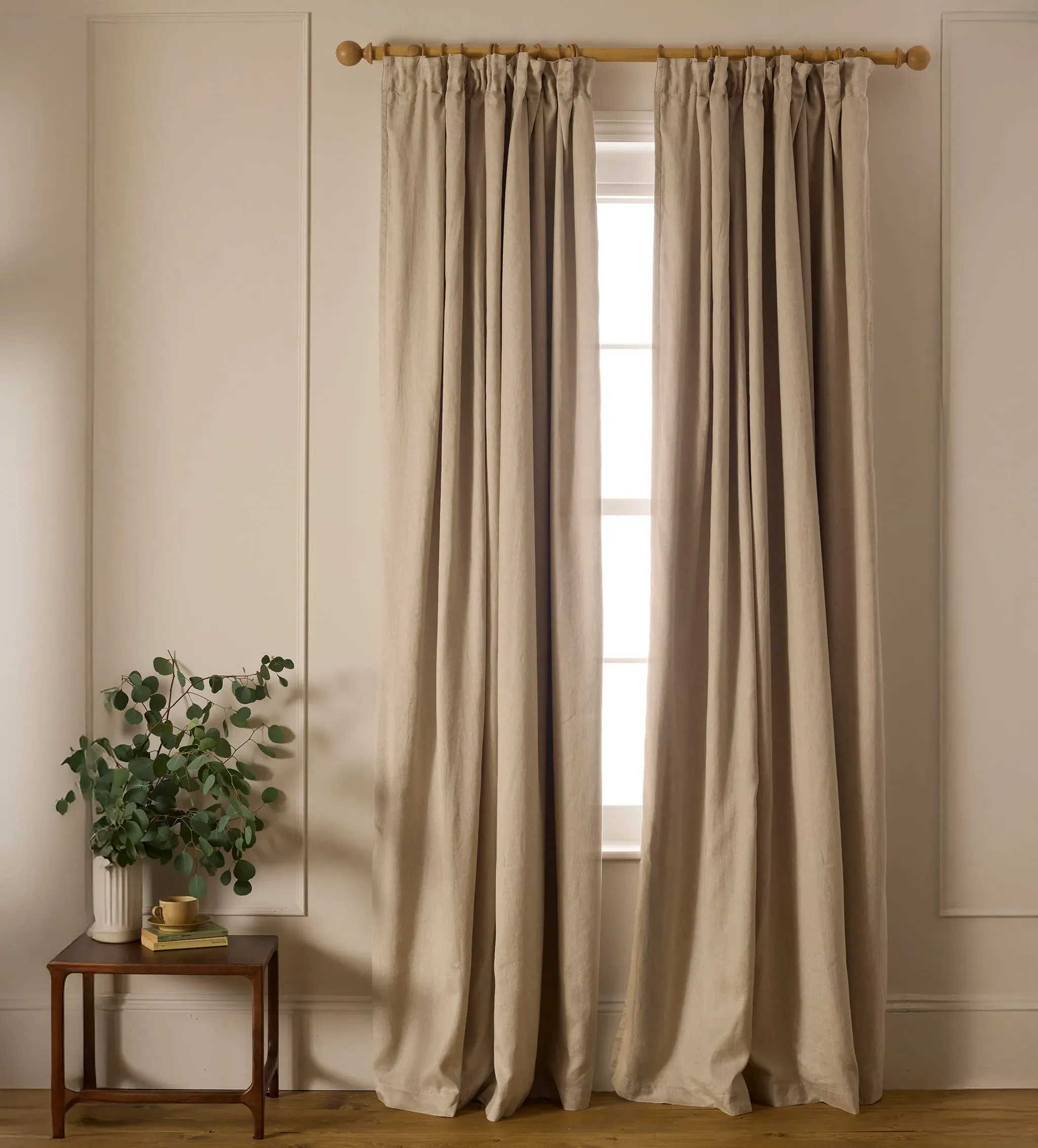 Twill Blackout Pencil Pleat Curtains (Pair) - Natural, Cotton Linen product