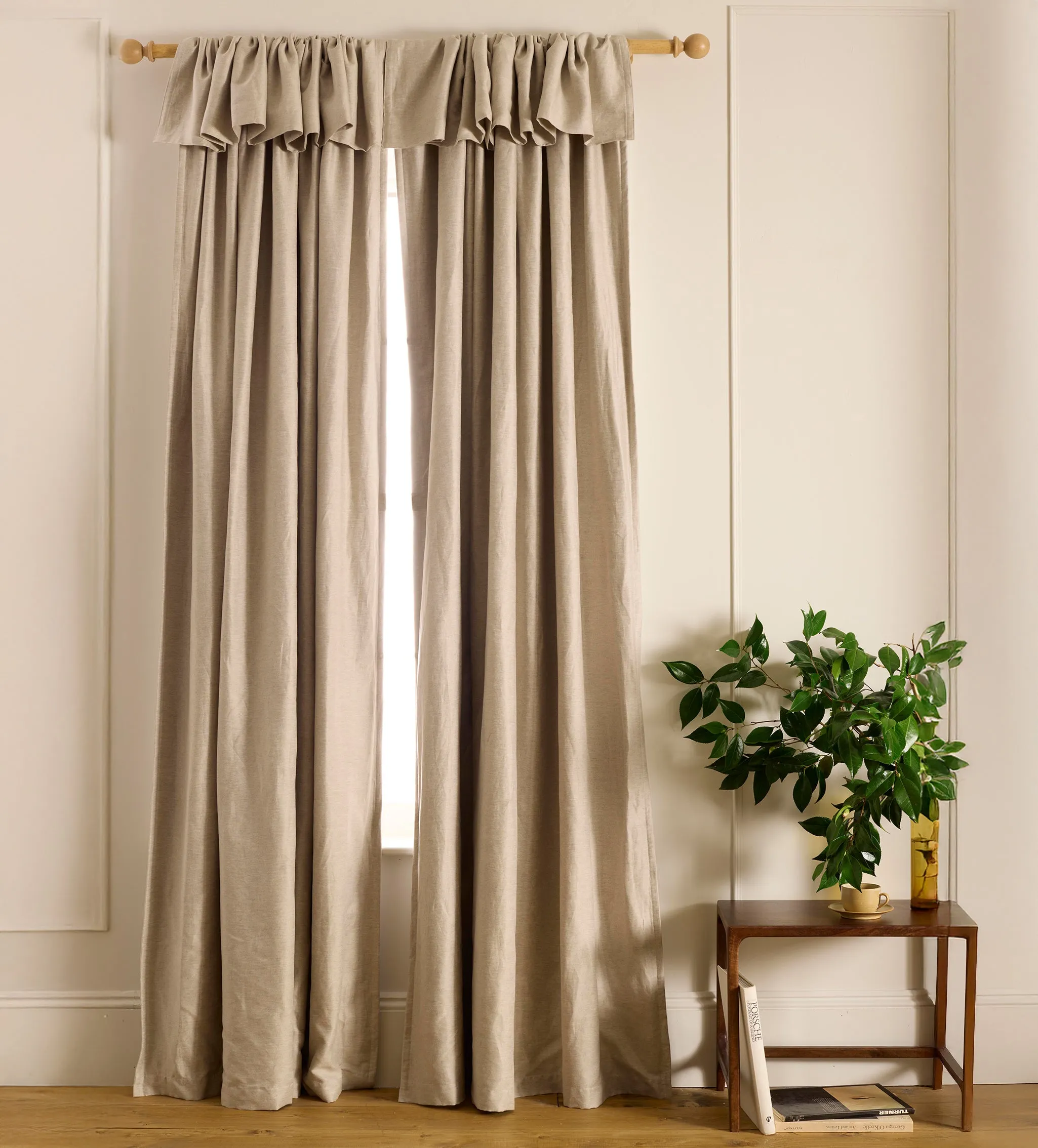 Twill Frill Loop Top Blackout Curtain Pair - Natural, Cotton Linen product
