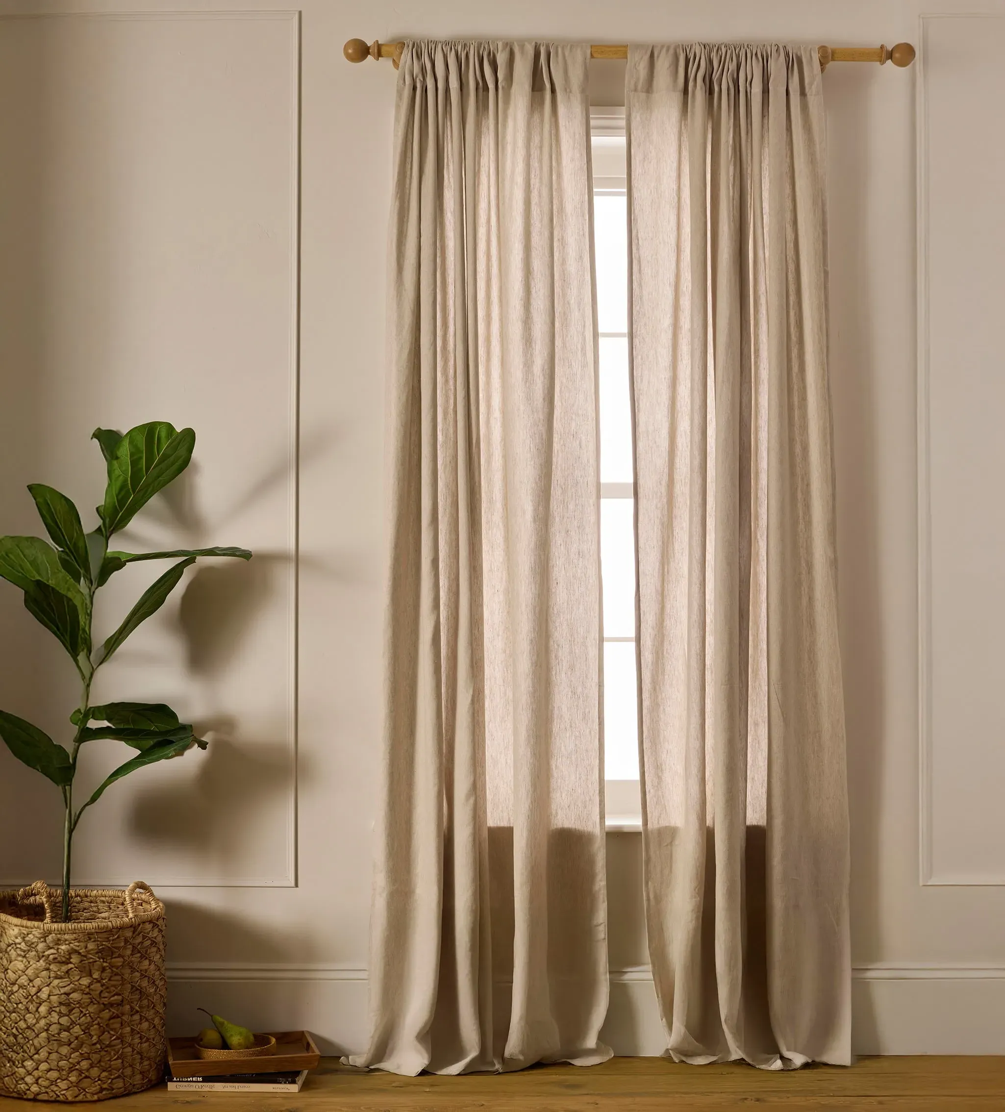 Unlined Loop Top Curtain Pair - Natural, Cotton Linen product
