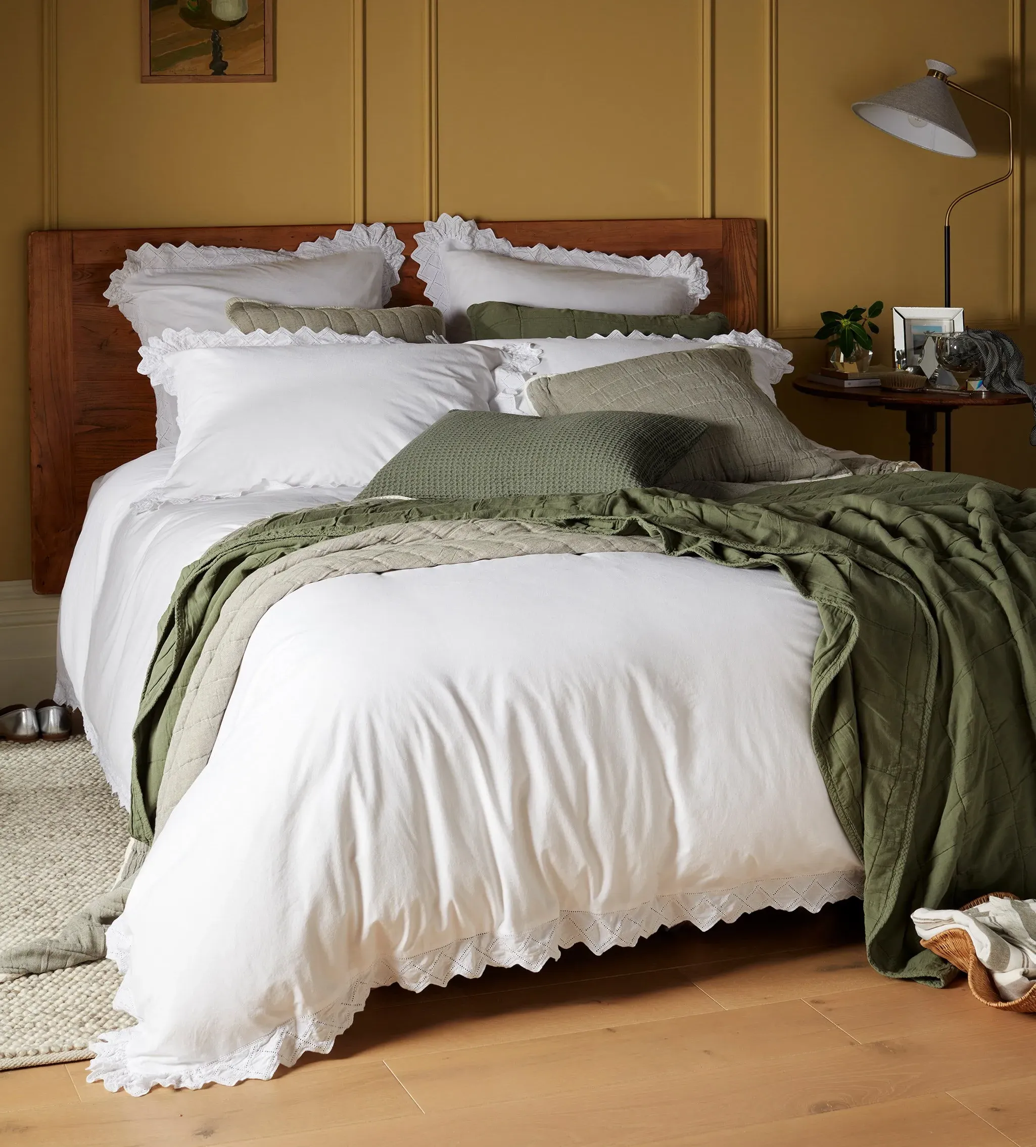 Valerie Duvet Cover with Embroidered Trim - White, Cotton product