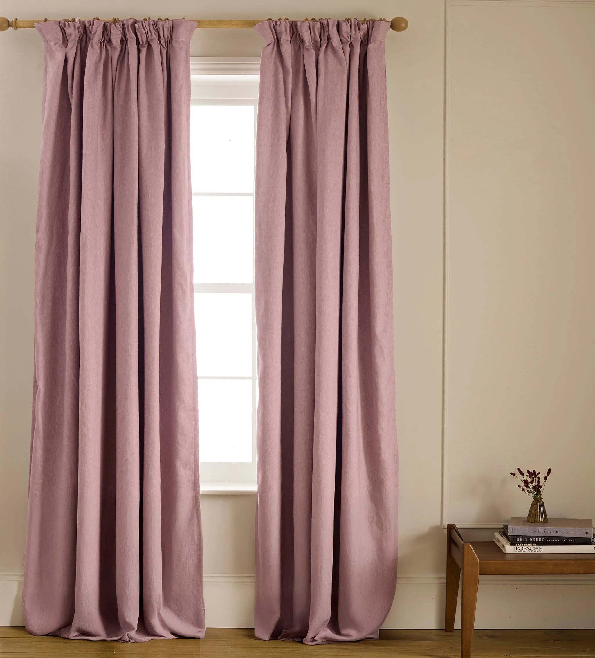 Vintage Rose Twill Blackout Curtain Pair - Pink, Cotton Linen product