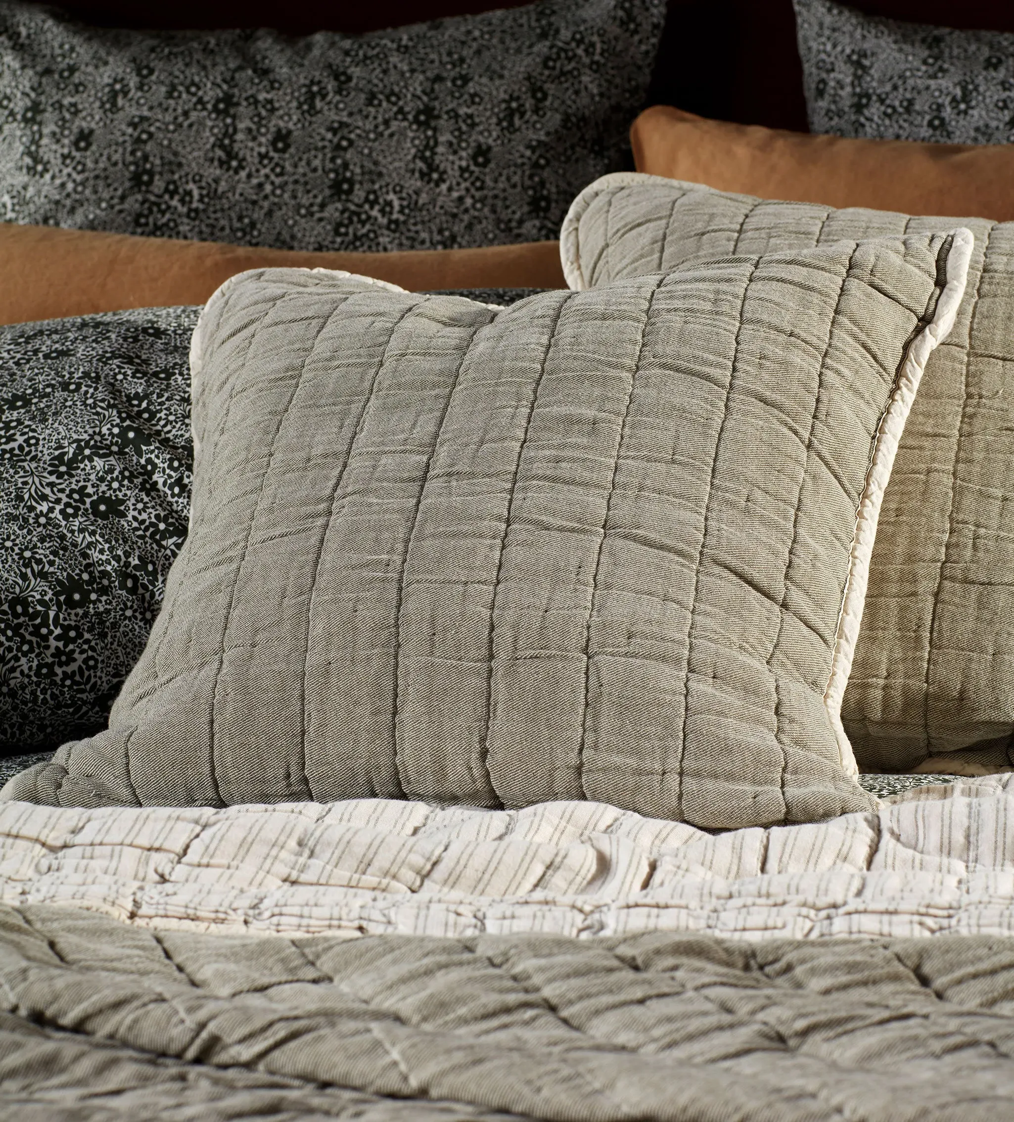 Vivienne Quilted Cushion Cover - Green, Cotton product