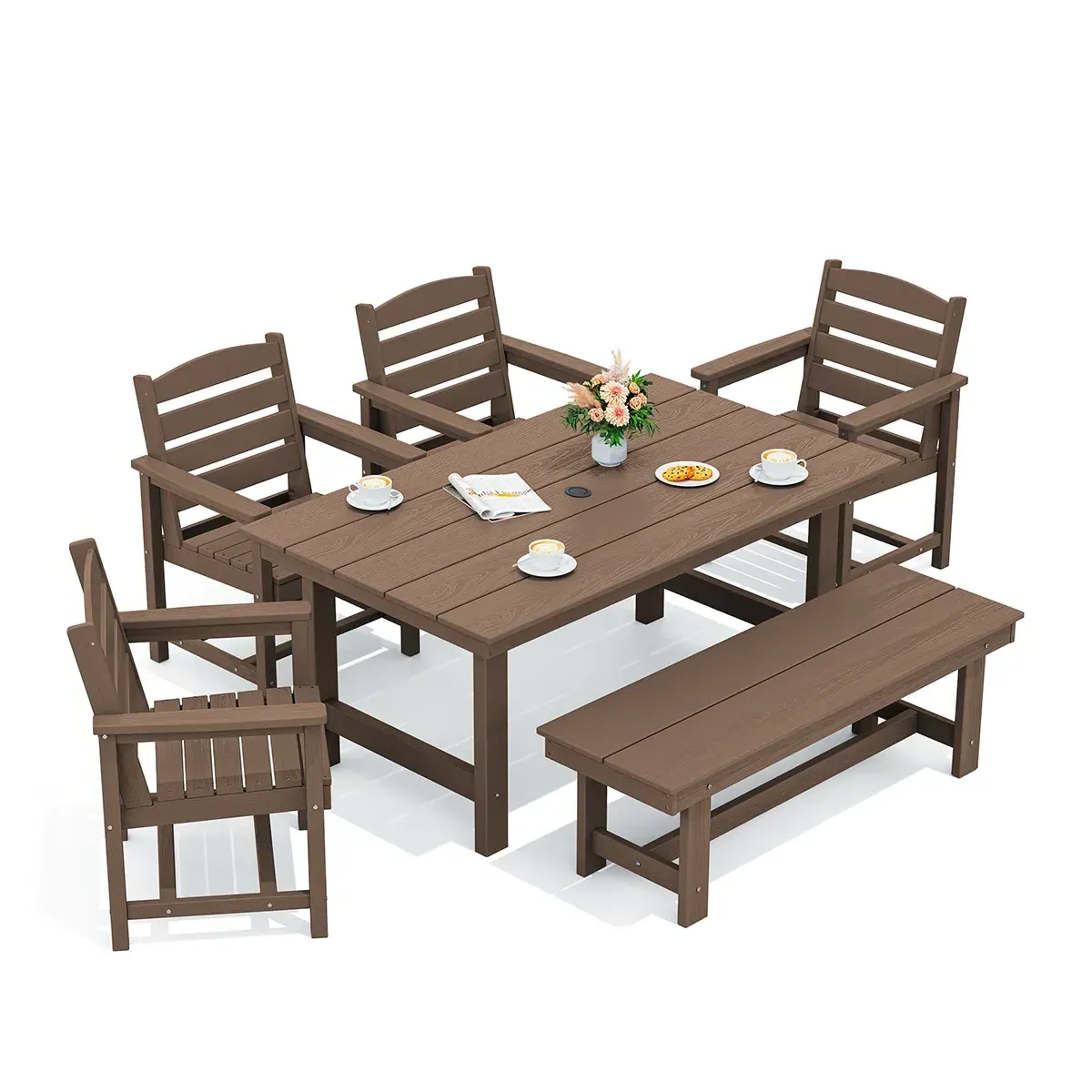 6-Seater Outdoor Dining Set with Umbrella Hole - HDPE product