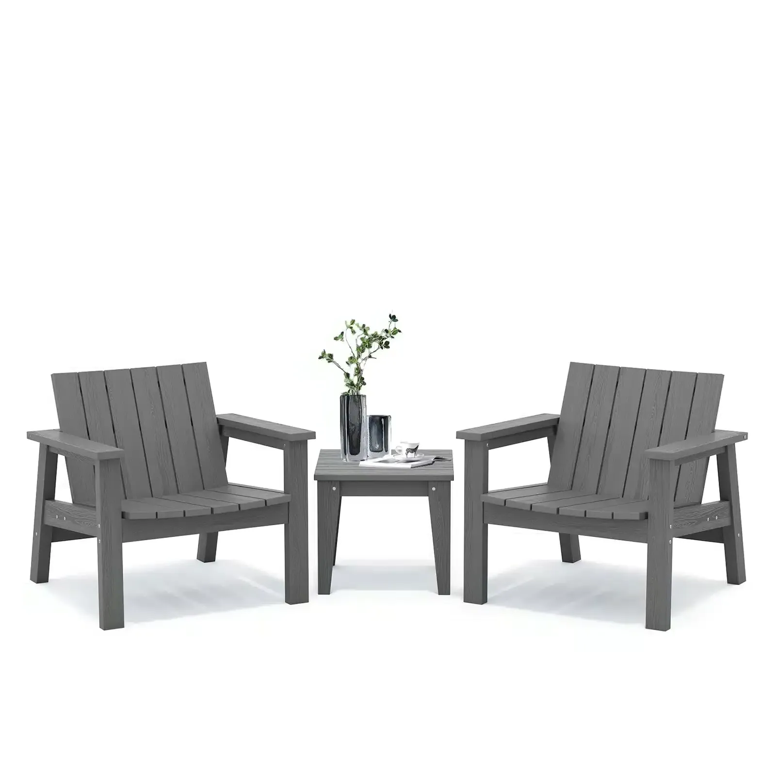 HDPE Poly 3-Piece Outdoor Low-Back Chair Set with Side Table product