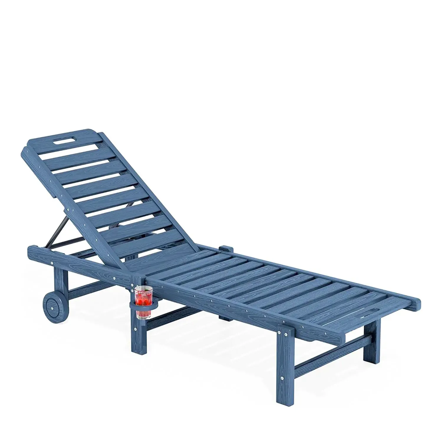 Outdoor Reclining Chaise Lounge with Wheels and Cup Holder - HDPE product