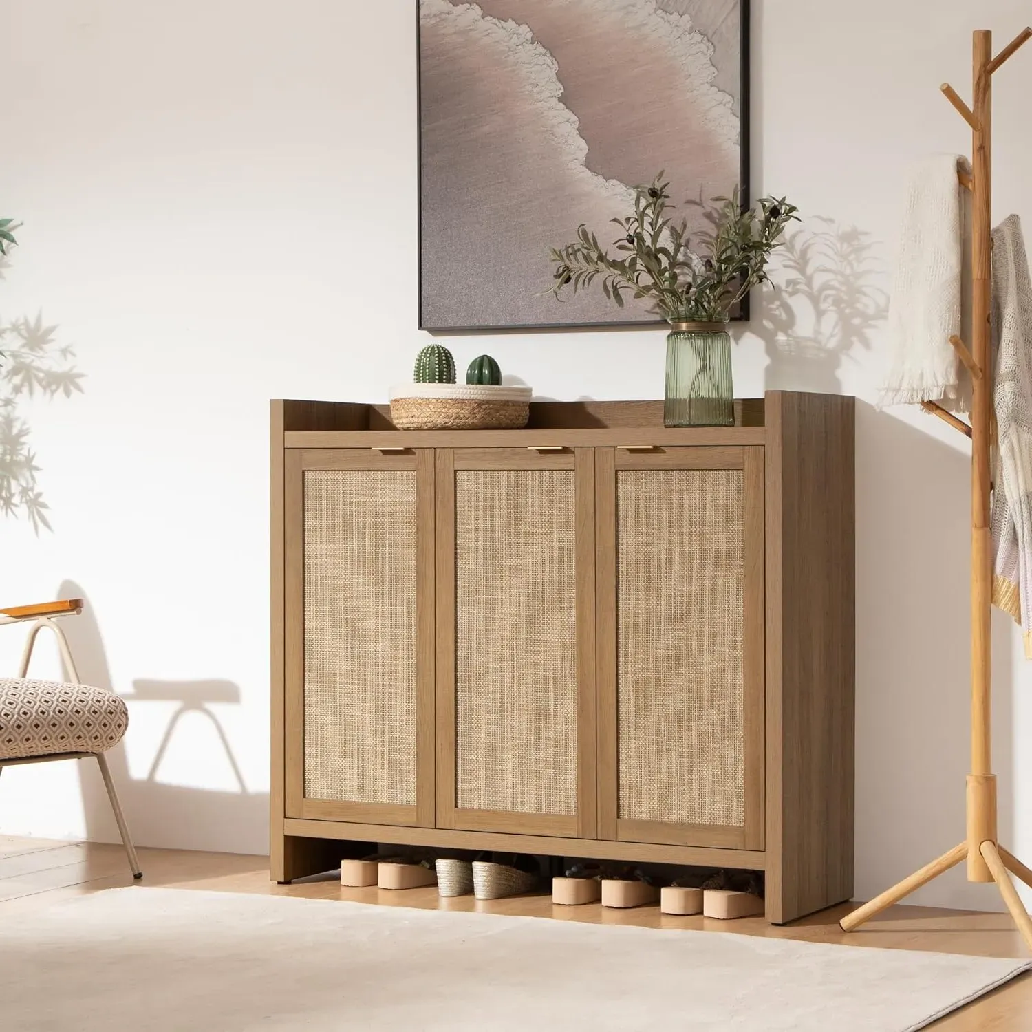 Cas 6-Tier Shoe Cabinet with Rattan Doors - Wood Grain product
