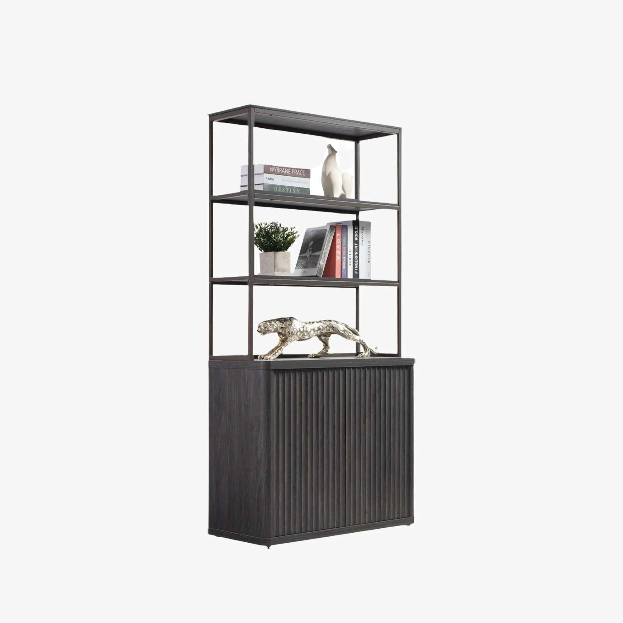 Helio Buffet Cabinet 5-Tier Bookcase with Doors - Wood, Metal product
