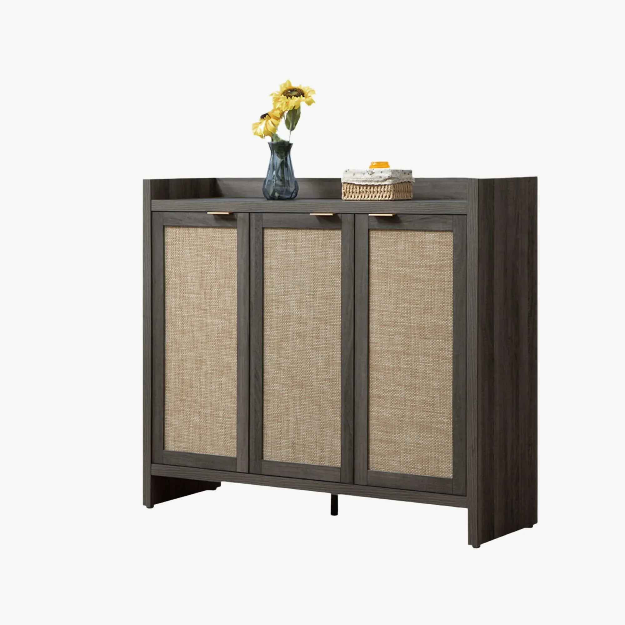 Savanna 6-Tier Shoe Cabinet with Rattan Doors - Black product