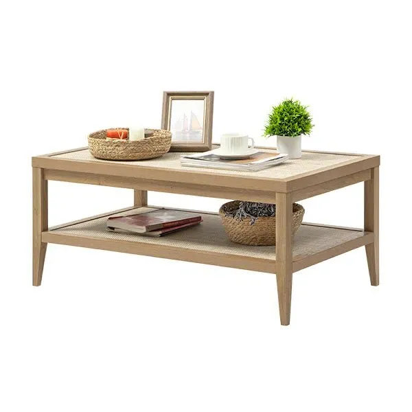 Savanna Rectangle Coffee Table with 2-Tier Storage - MDF, Rattan product