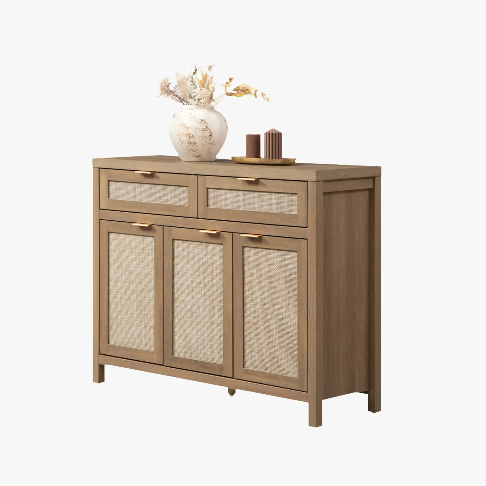 SICOTAS Buffet Cabinet with 3 Doors & 2 Drawers - Caramel Oak, Rattan product