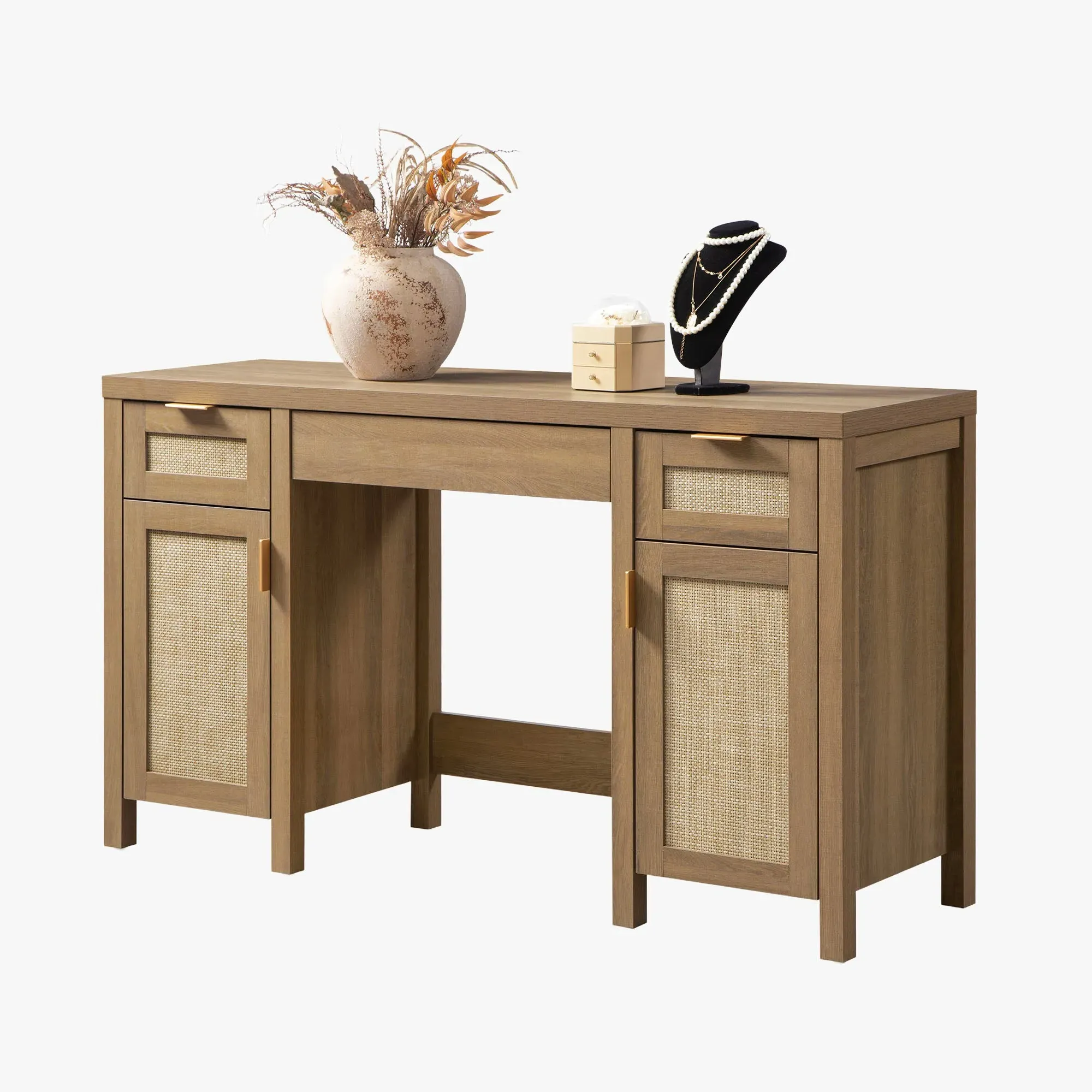 Sicotas Savanna Vanity Table with Drawers - Natural Oak, Rattan product