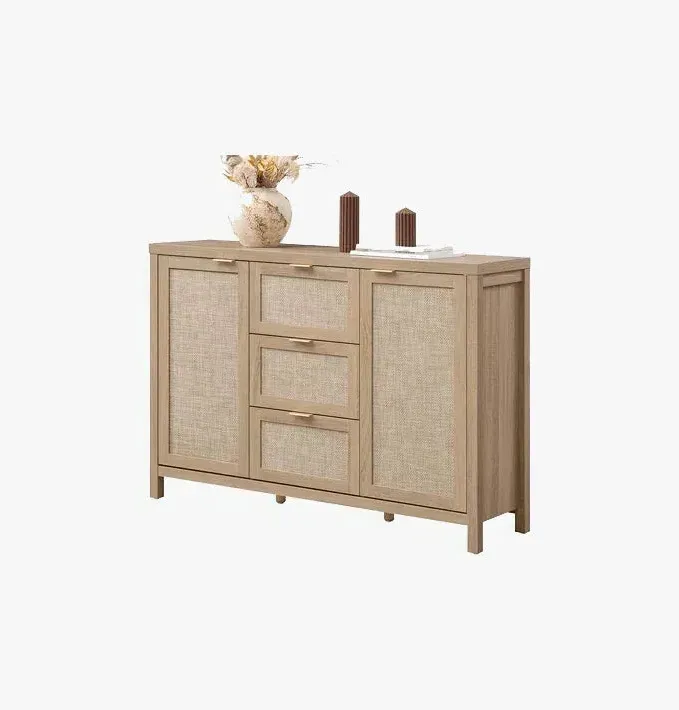 Stria Sideboard with Storage - Reclaimed Light Oak, Rattan product