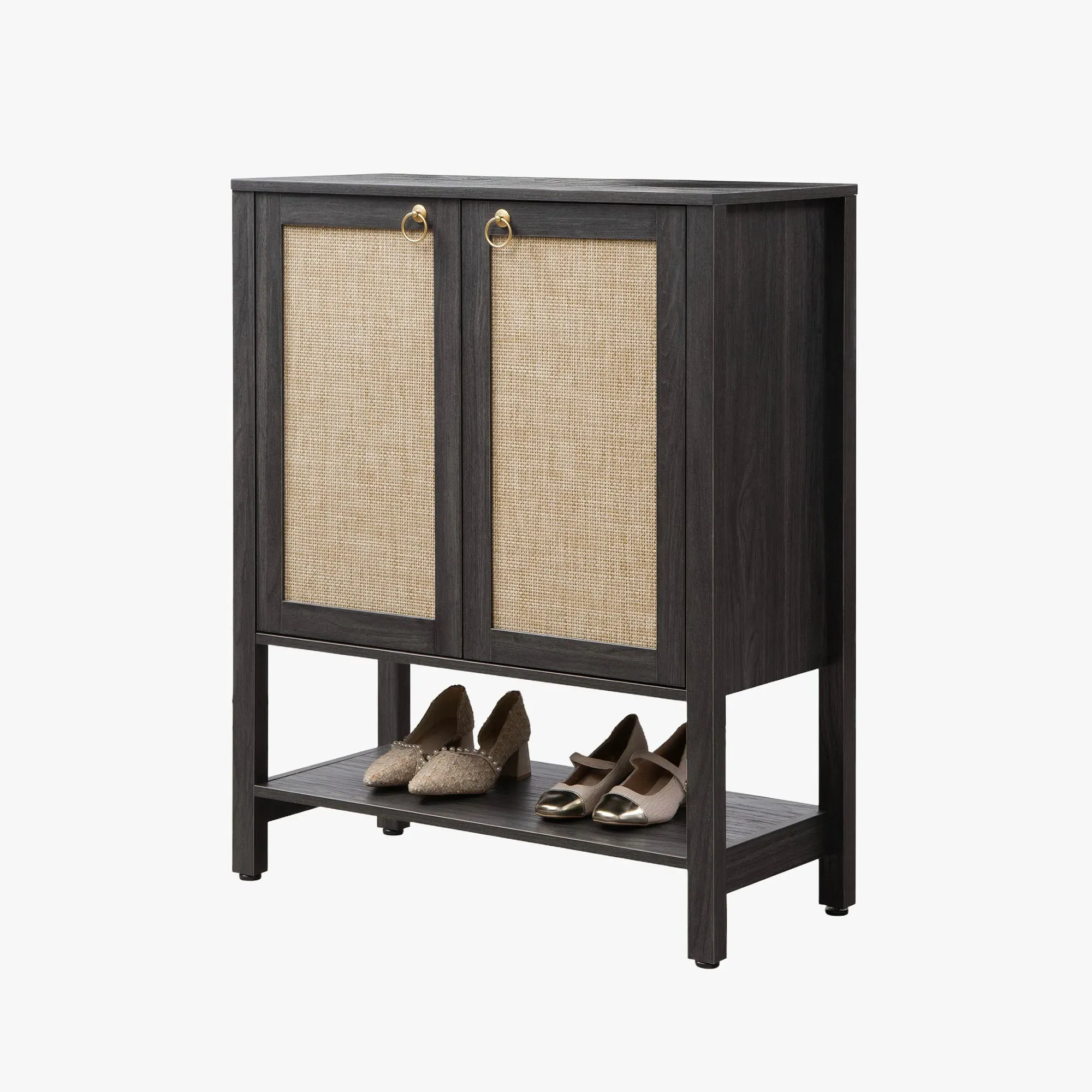 Terra 2-Door Shoe Cabinet - Black, Rattan product