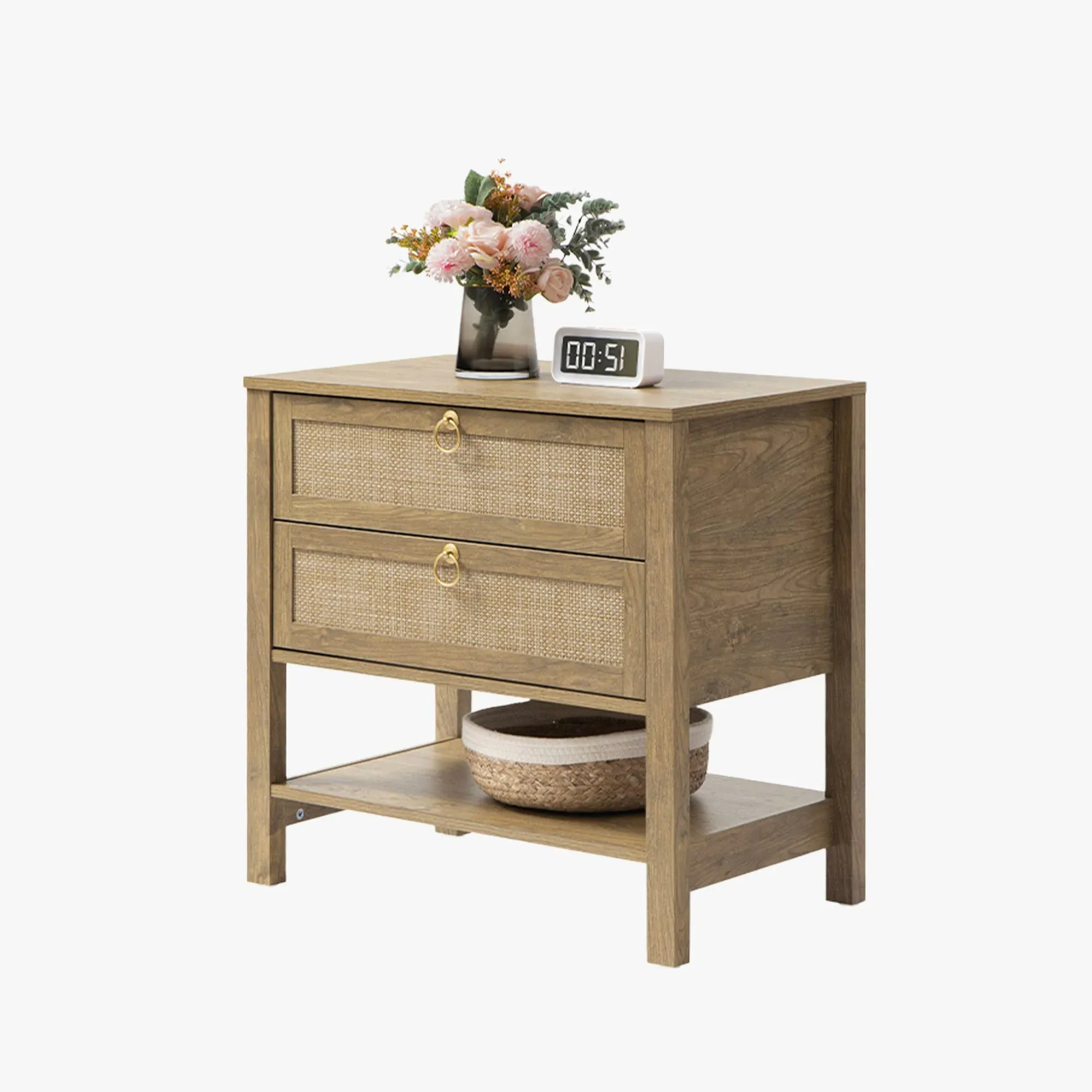 Terra Large Nightstand with Drawers - White, Rattan product