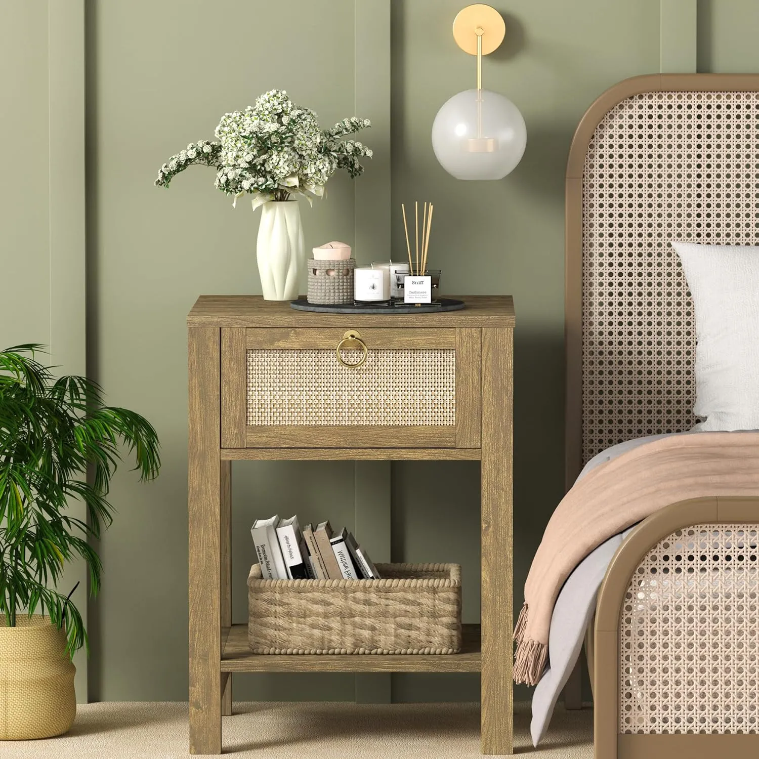 Terra Nightstand with 1 Drawer - White, Rattan product