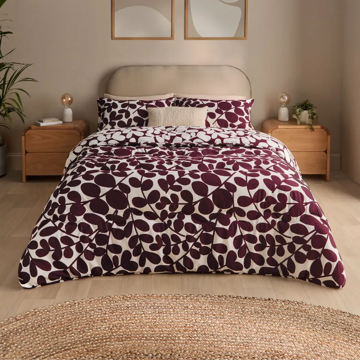 Leaf Print Single Coverless Duvet & Pillowcase Set - Berry product