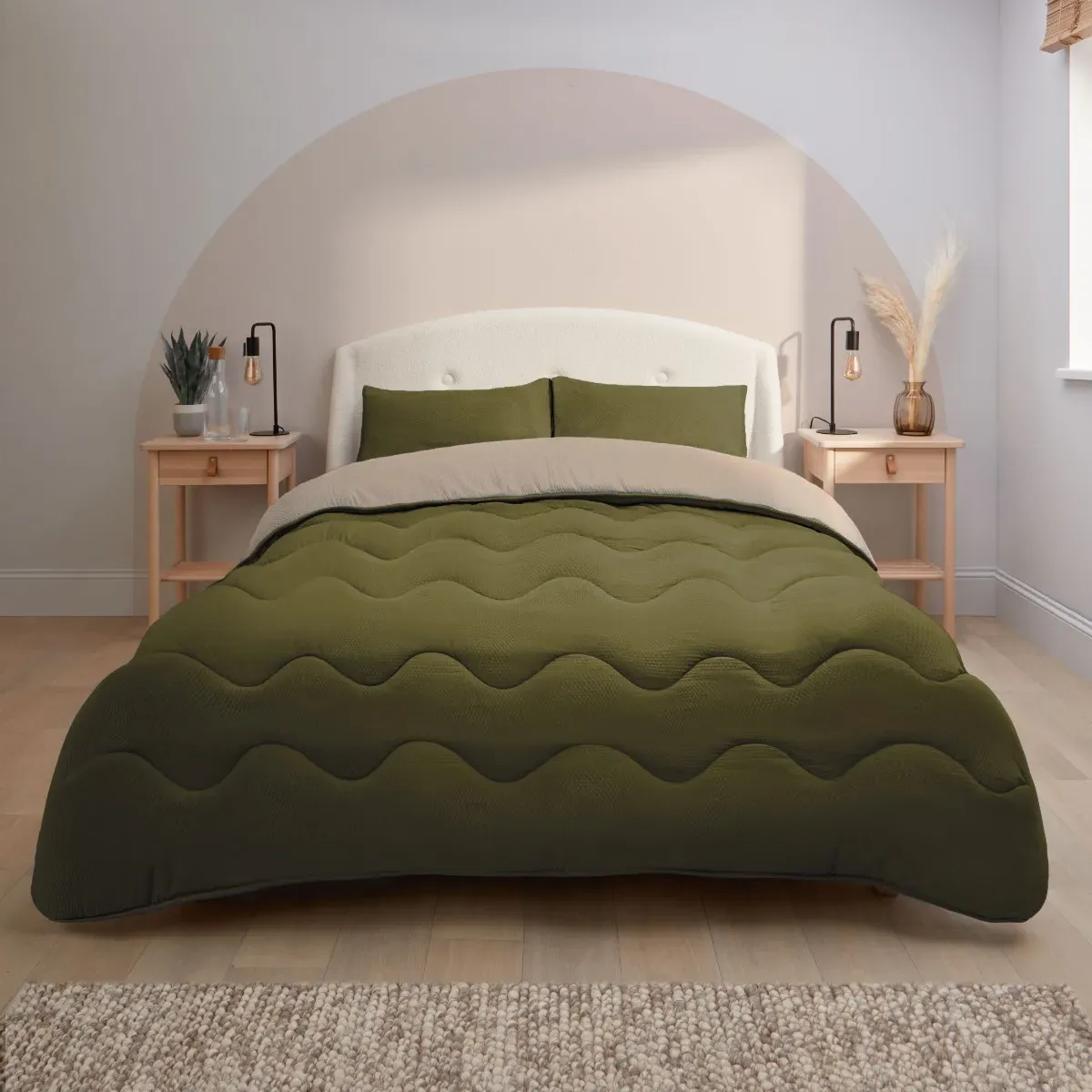 Seersucker Coverless Single Duvet & Pillowcase Set 10.5 Tog - Olive product