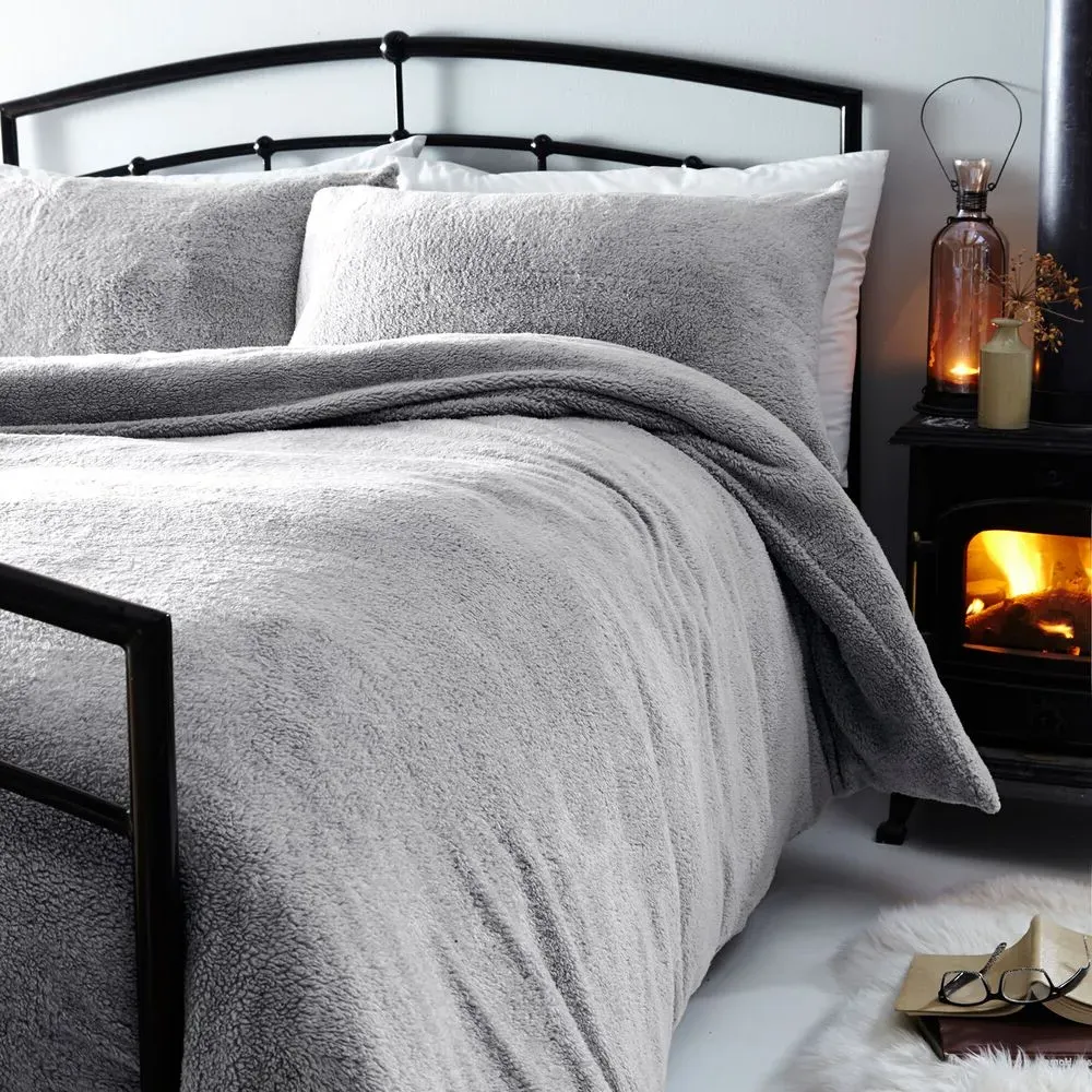 Single Duvet Set Teddy Fleece - Grey, Polyester image