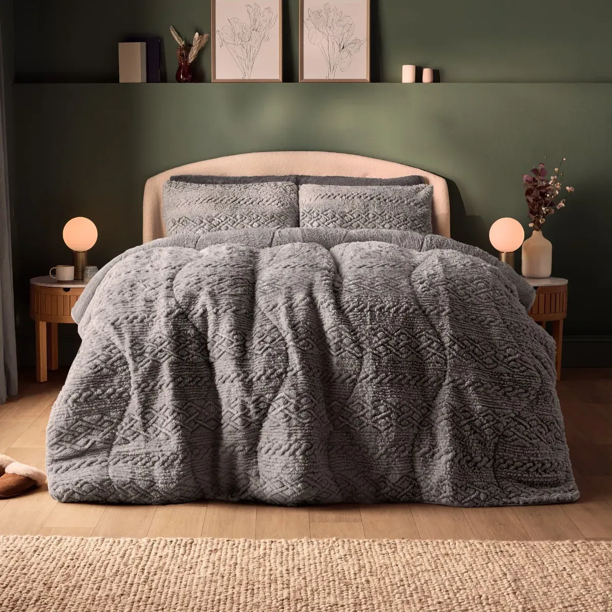 Teddy Fleece Single Coverless Duvet & Pillowcase Set - Grey product