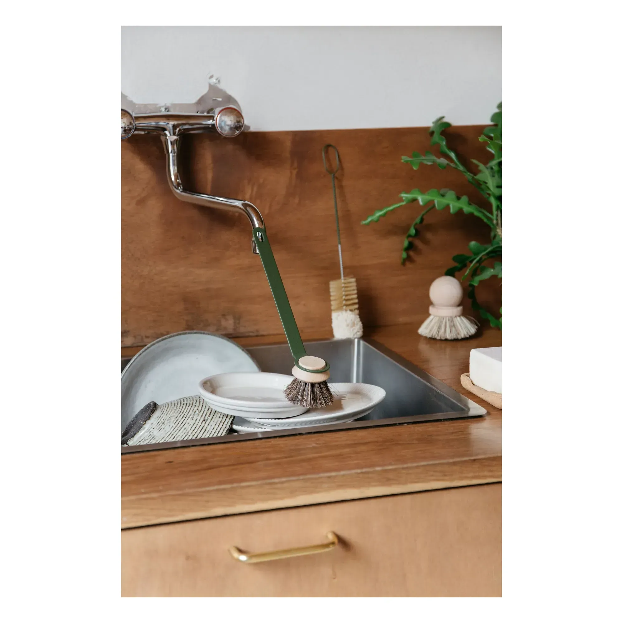 Super Dish Brush Handle - Olive Green, Stainless Steel alternate view