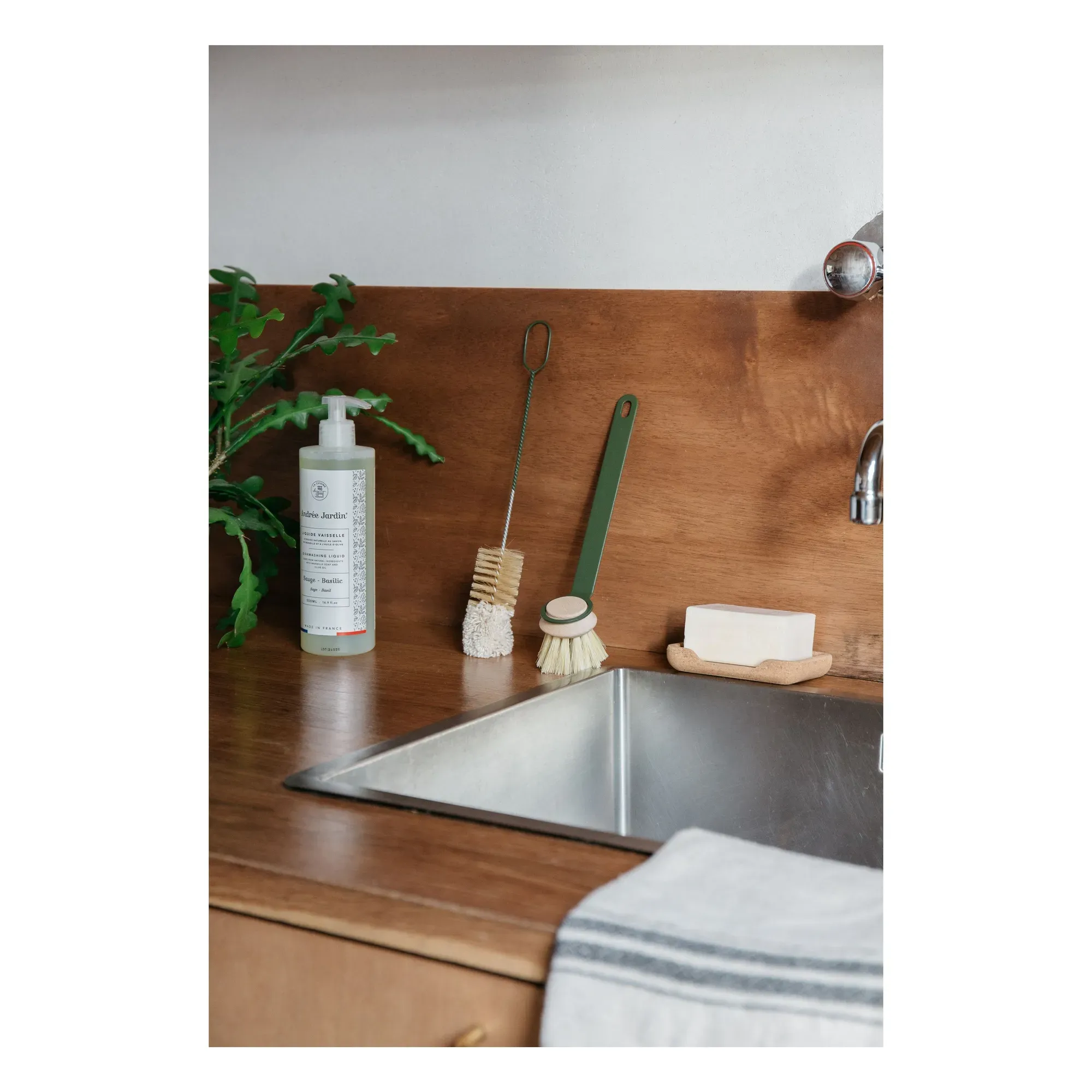 Super Dish Brush Handle - Olive Green, Stainless Steel product