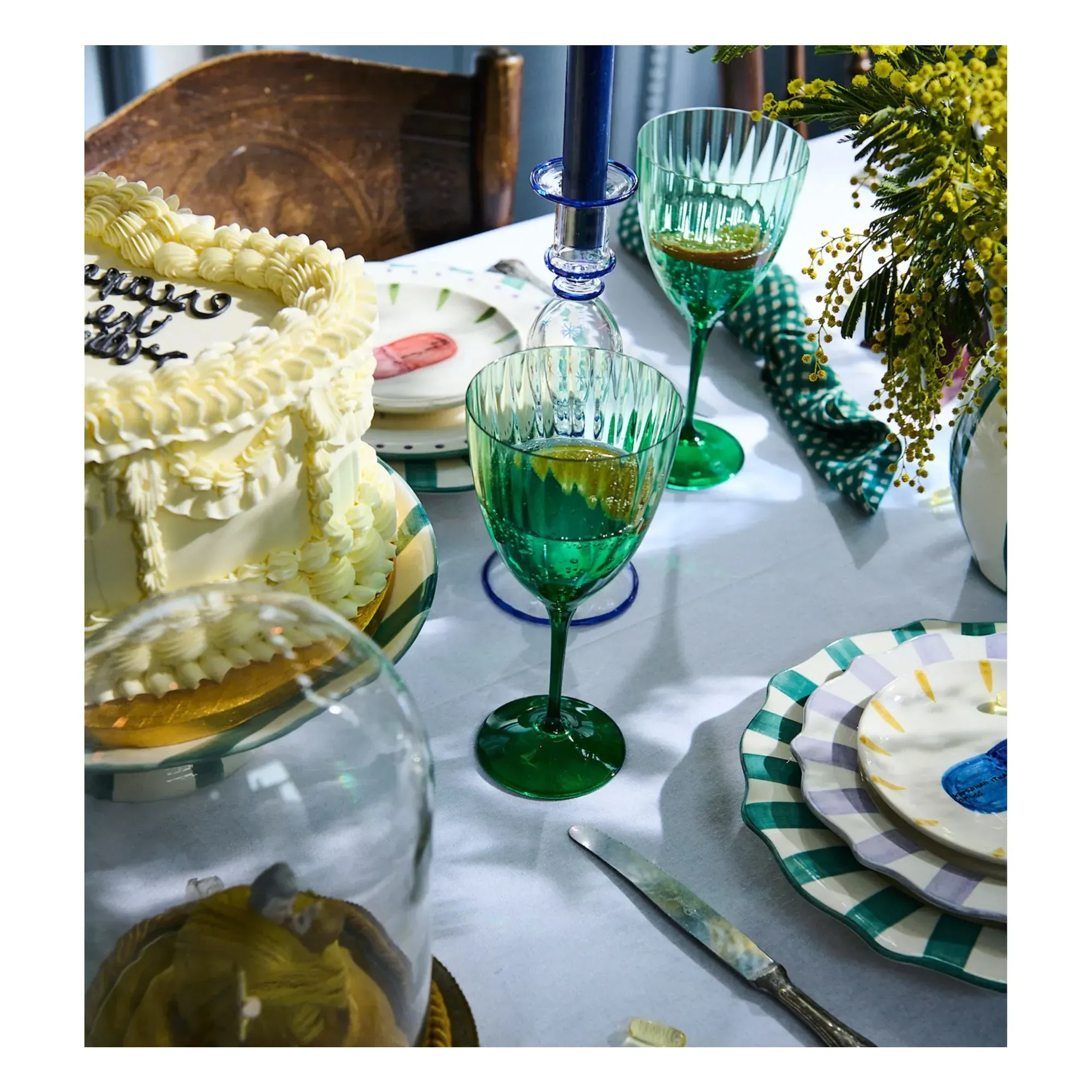 Anna + Nina Faded Forest Wine Glass - Green, Crystalline Glass alternate view