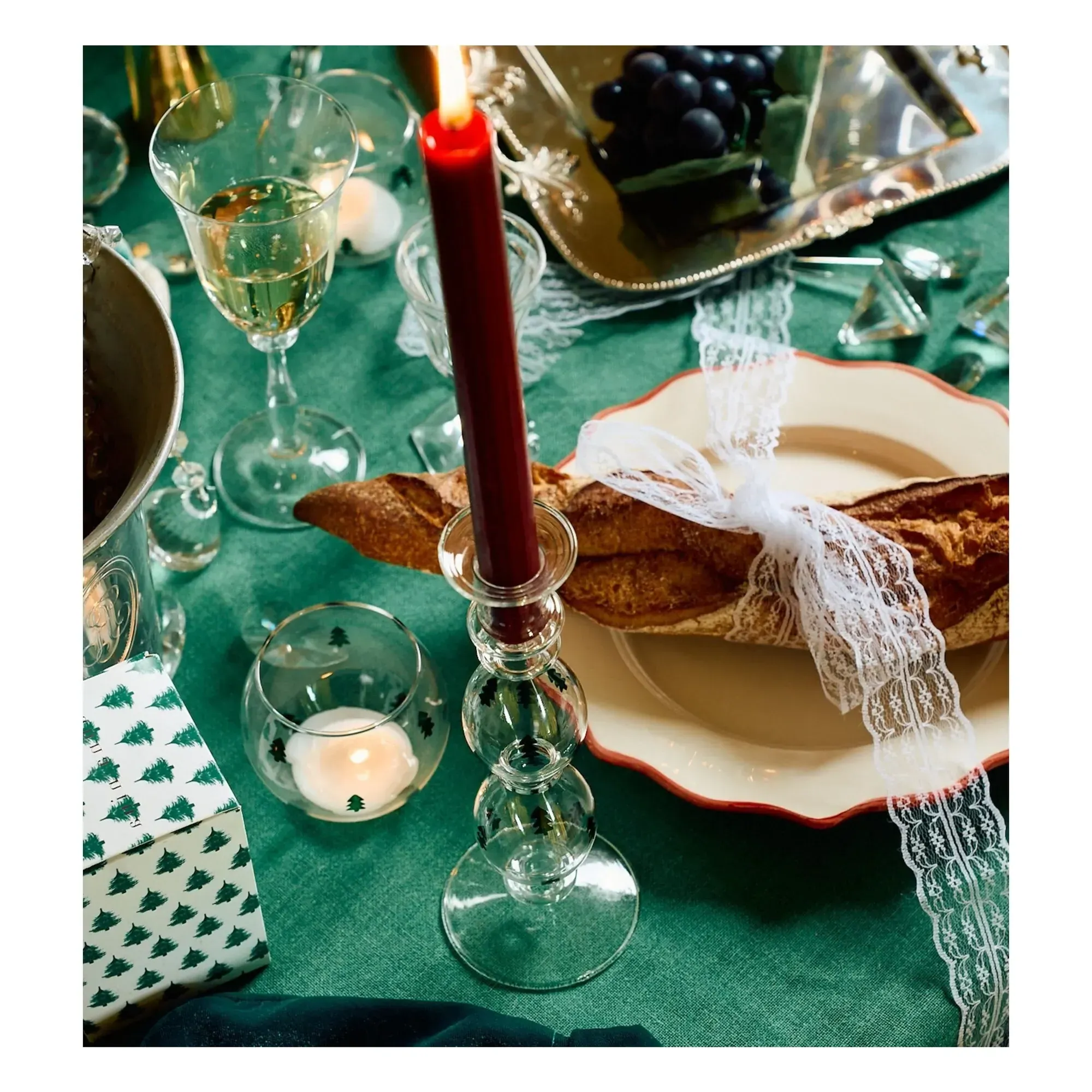 Christmas Forest Candlestick - Green, Borosilicate Glass alternate view