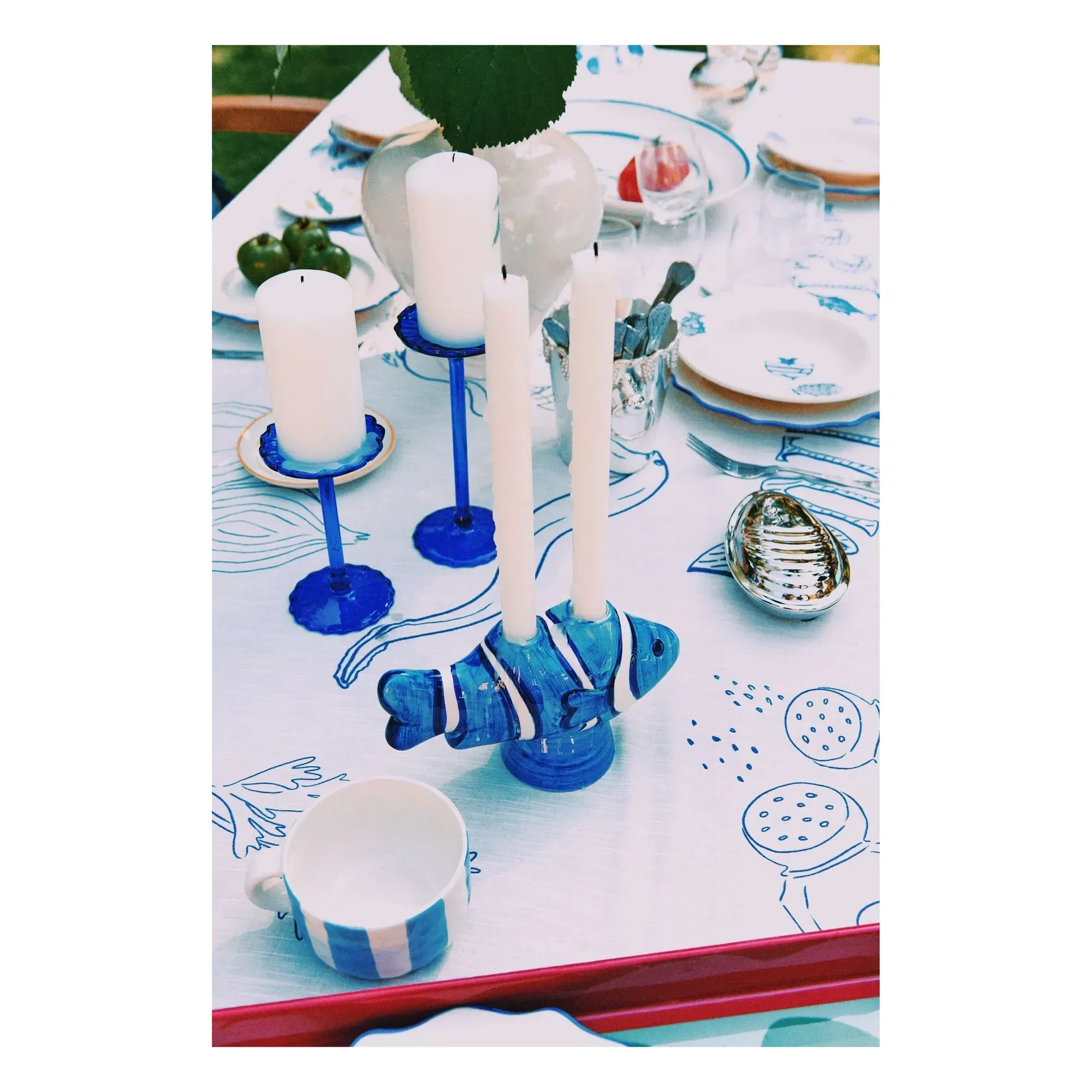 Clownfish Double Candle Holder - Blue, Earthenware alternate view