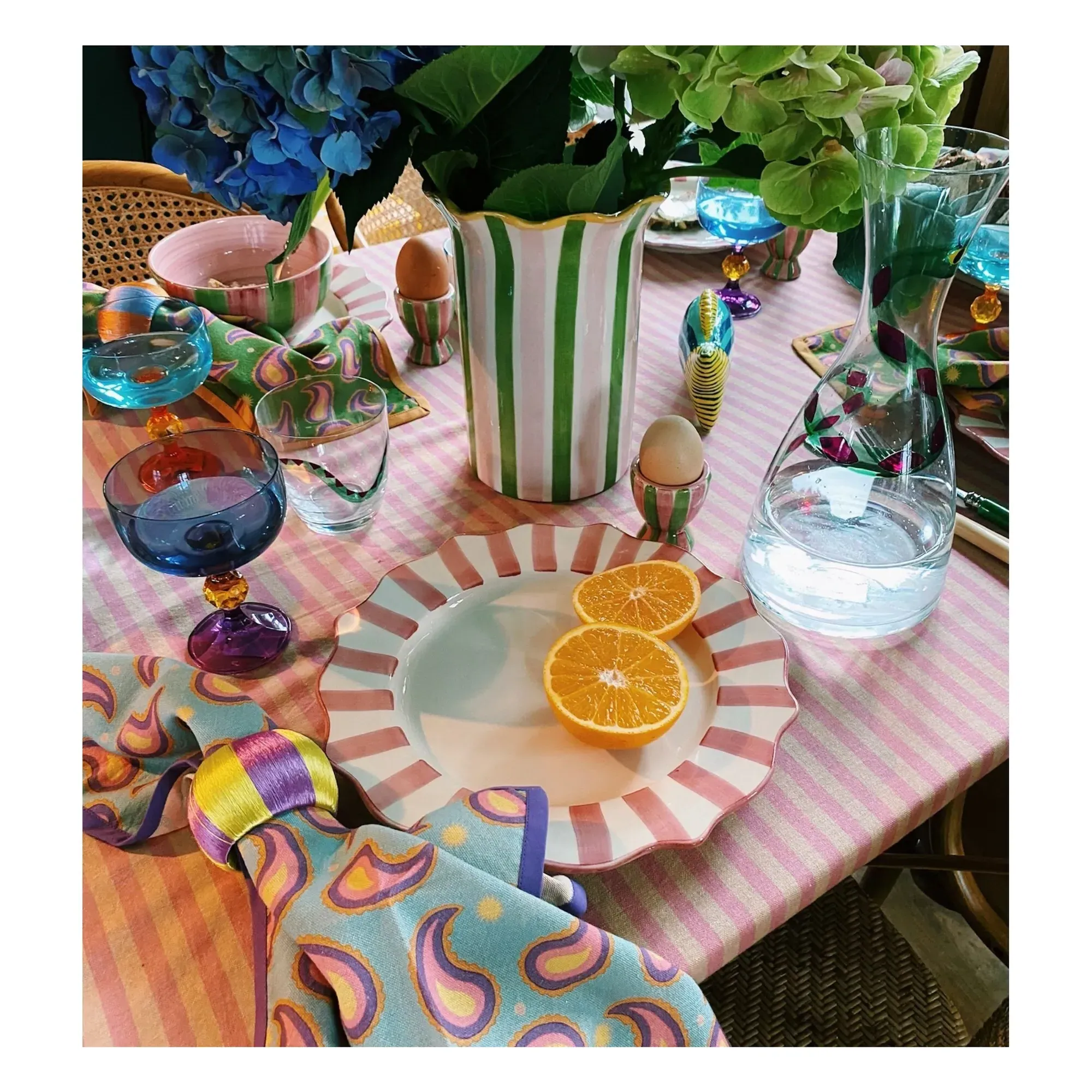 Striped Round Dinner Plate - Pink, Terracotta alternate view