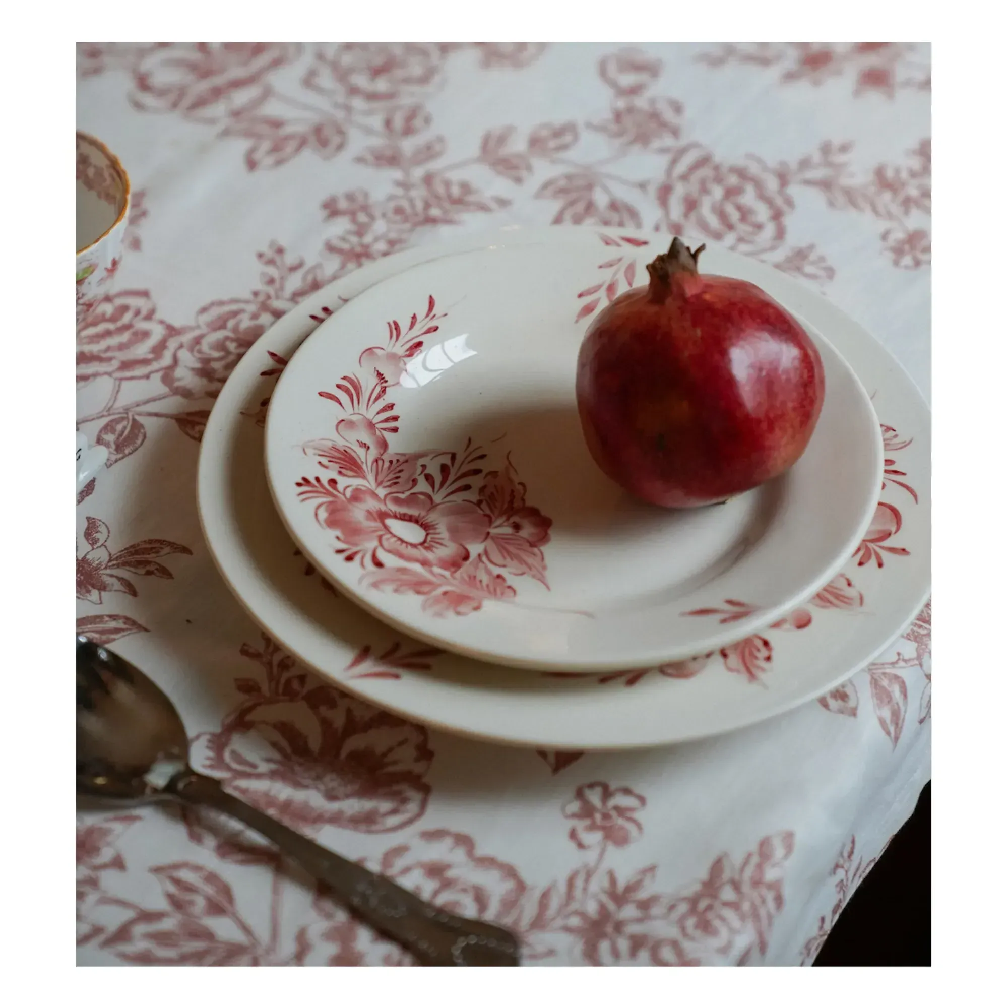 Whimsical Rose Round Breakfast Plate - Red, Earthenware alternate view