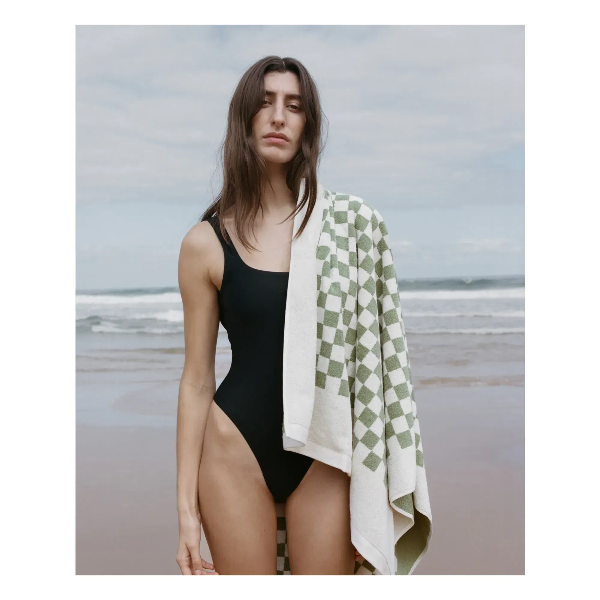 Roman Checked Bath Towel - Green, Organic Cotton alternate view
