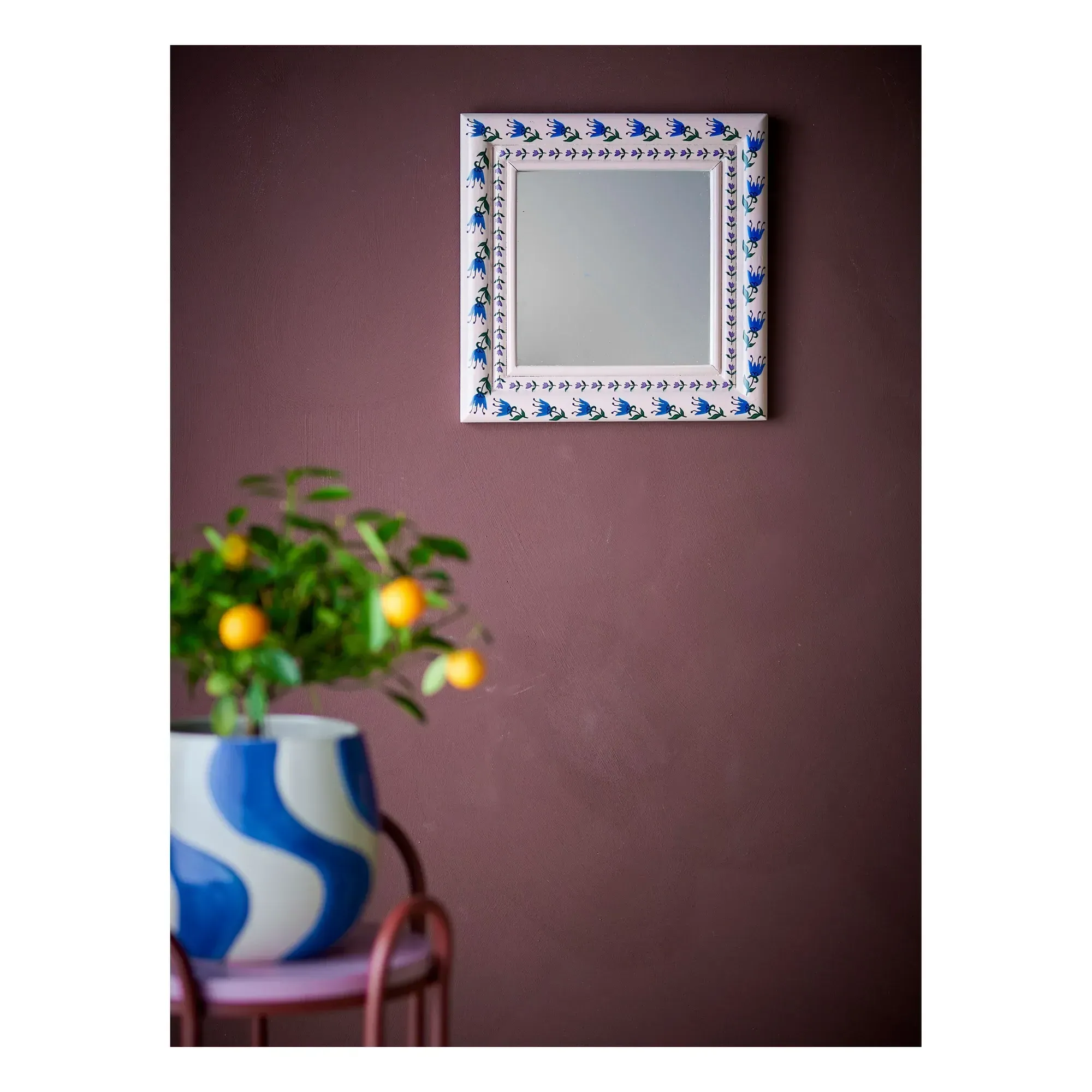 Badia Square Wall Mirror - Pink, Pine Wood alternate view
