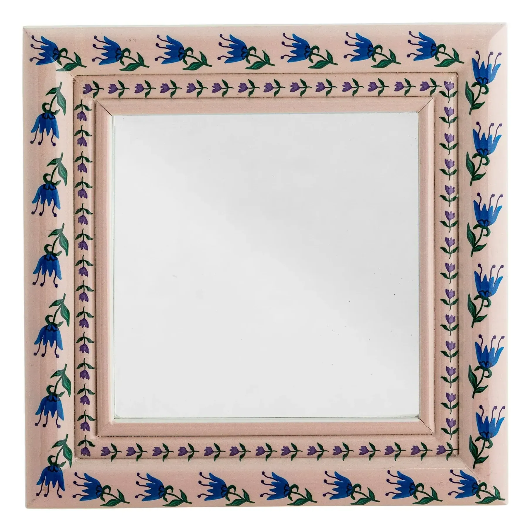 Badia Square Wall Mirror - Pink, Pine Wood product