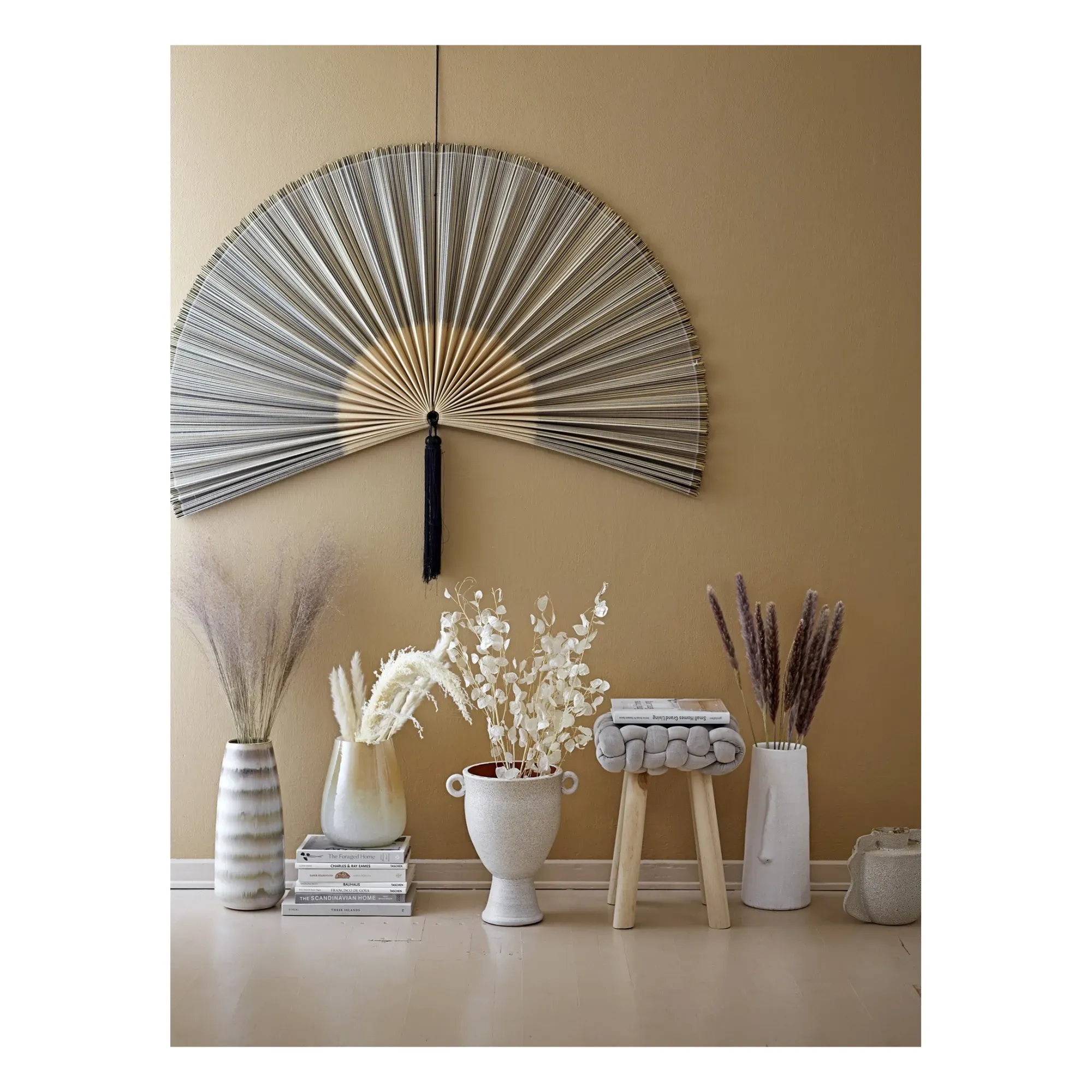 Bamboo & Cotton Fan Wall Decoration - Black alternate view