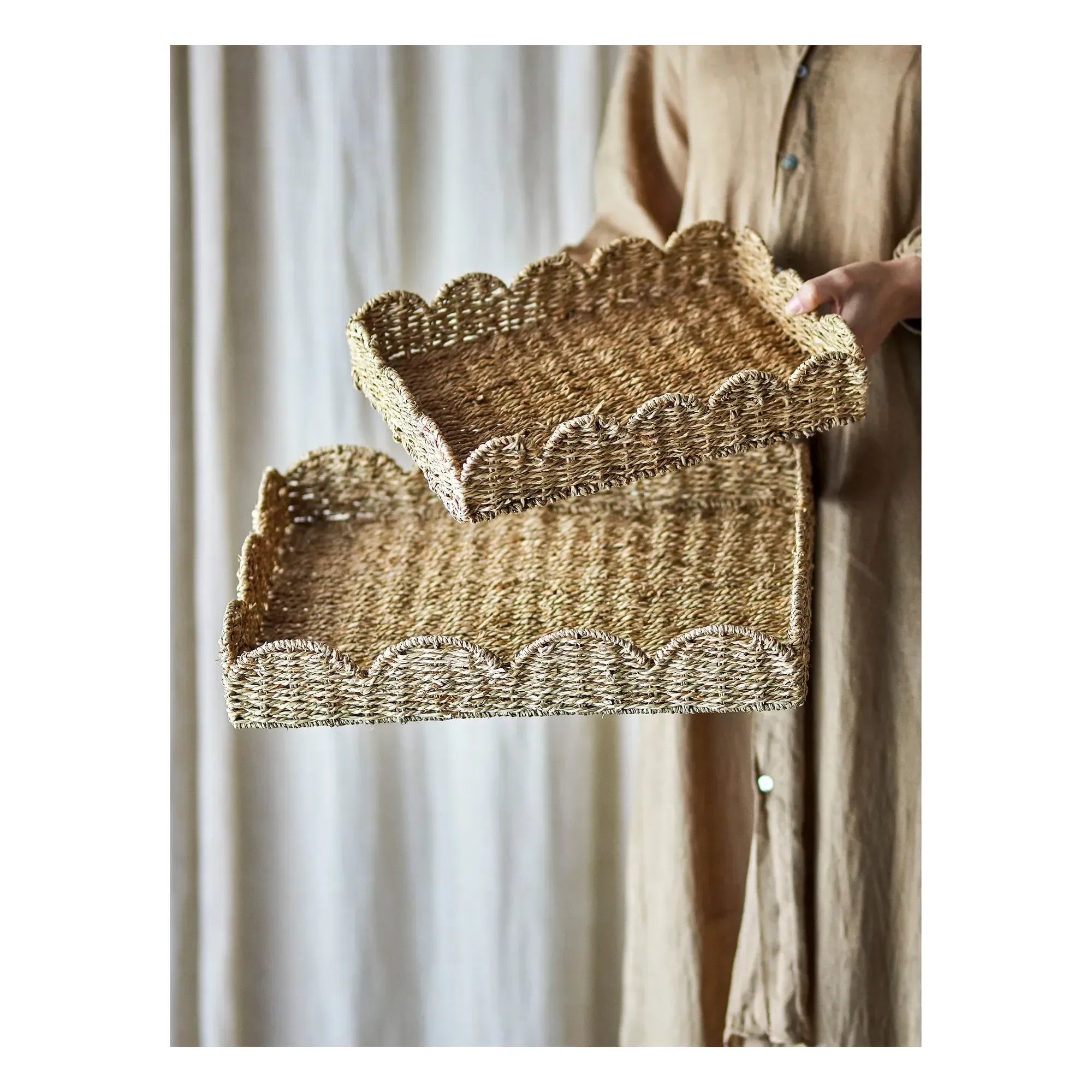 Brea Set of 2 Wicker Serving Trays - Beige, Seagrass alternate view