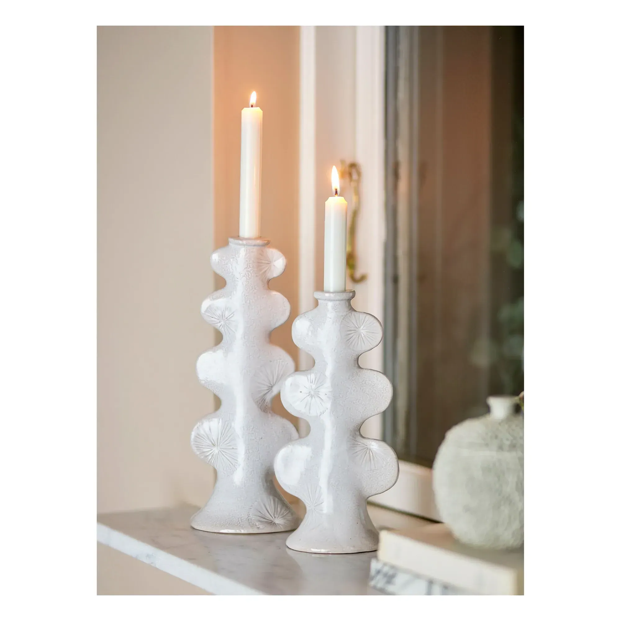 Cason Candleholders Set of 2 - White, Stoneware alternate view