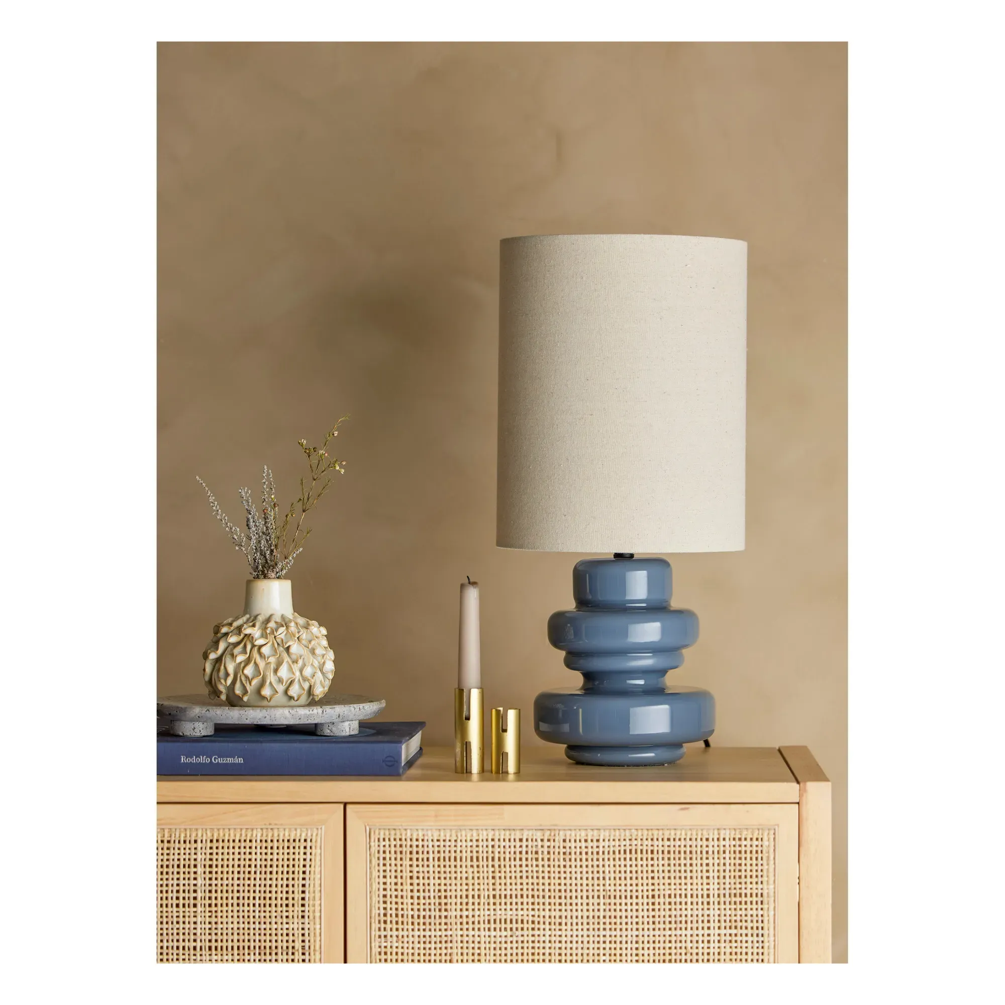 Fabiola Table Lamp - Blue, Glass & Linen alternate view