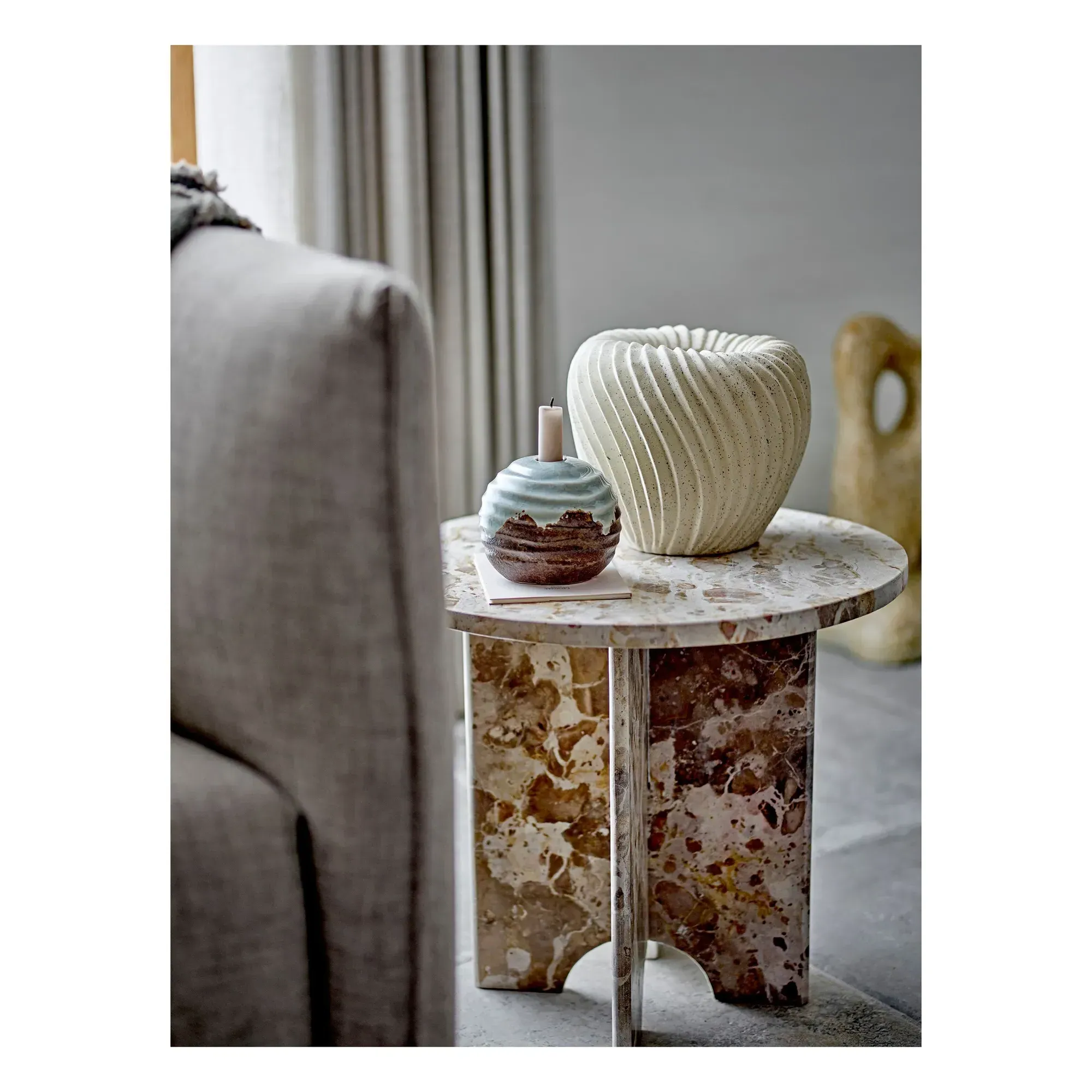 Jasmia Round Side Table - Brown, Marble alternate view