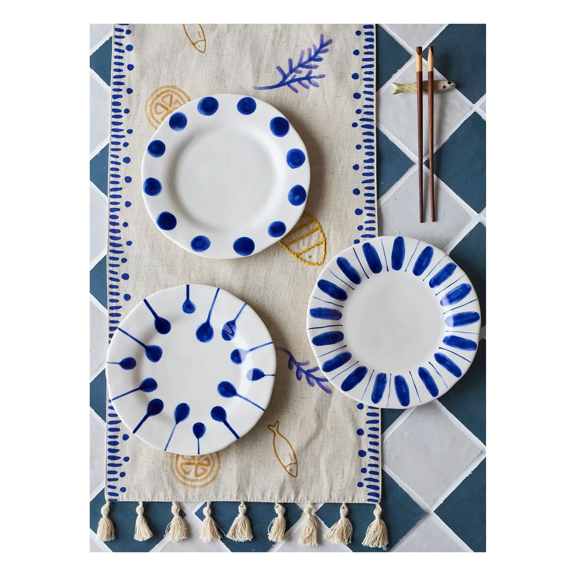 Linora Dessert Plates Set of 3 - Blue, Stoneware alternate view